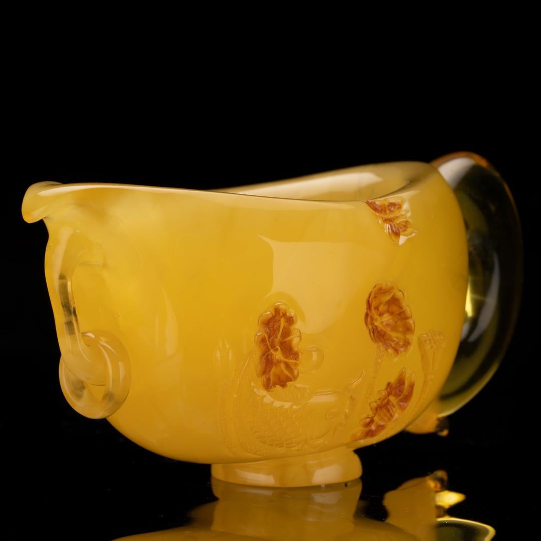 Hand-Carved Baltic Amber Teacup // 153 Grams In New Condition For Sale In New York, NY