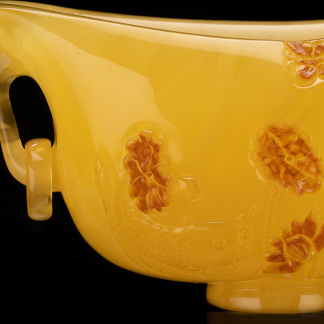 Contemporary Hand-Carved Baltic Amber Teacup // 153 Grams For Sale