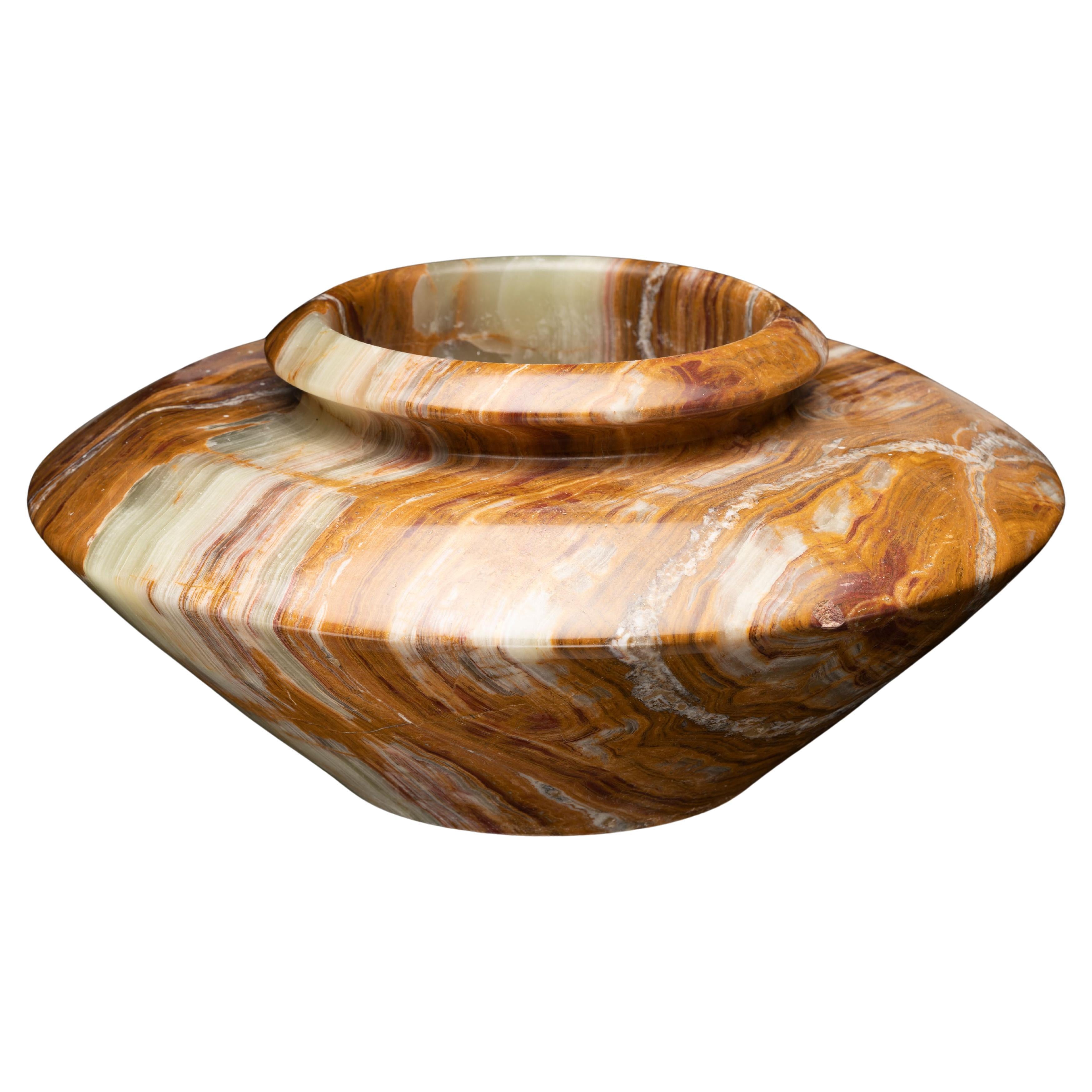 Hand-Carved Banded Onyx Flowerpot For Sale