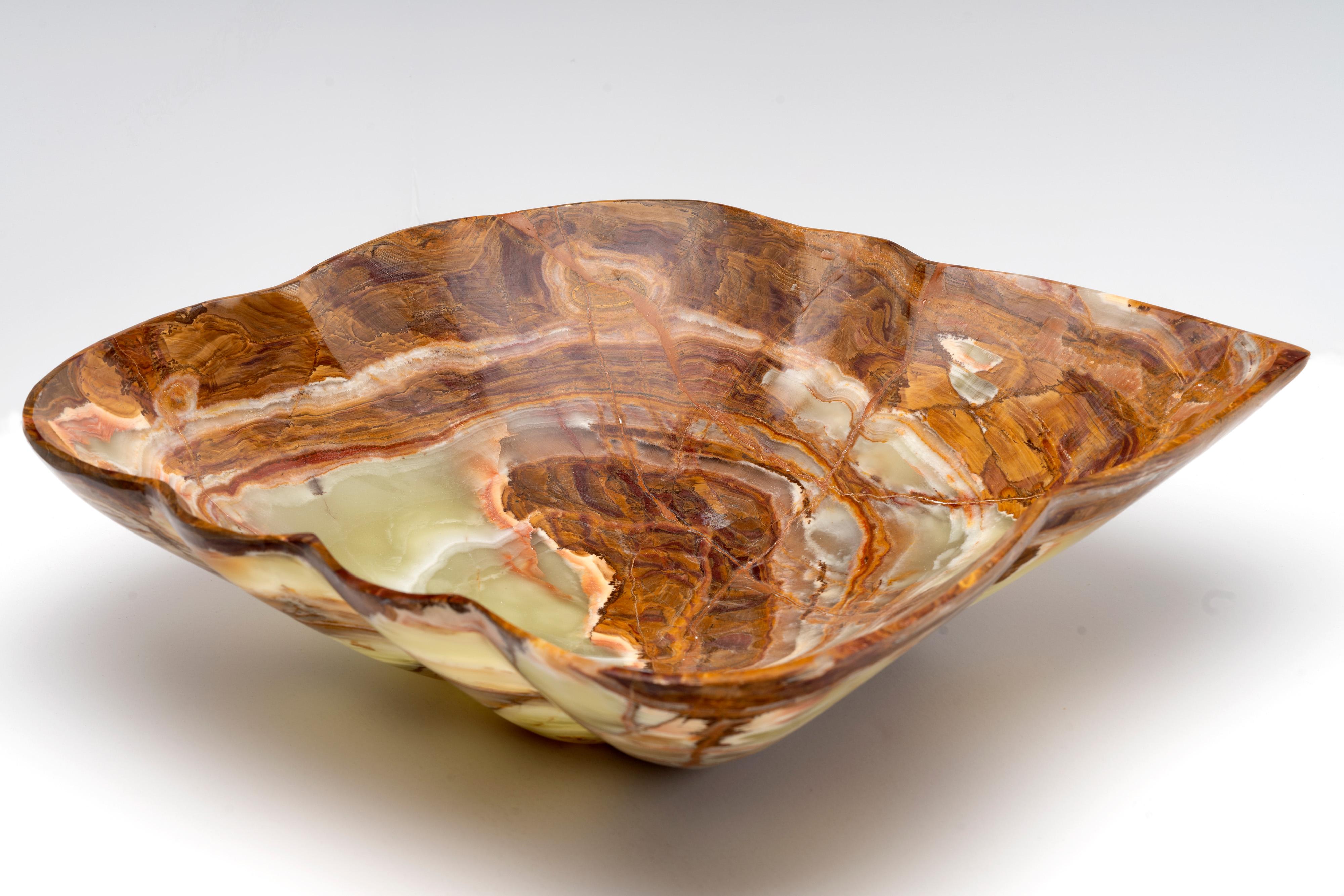 Contemporary Genuine Hand-Carved Banded Onyx Freeform Bowl // 7.5 Lb
