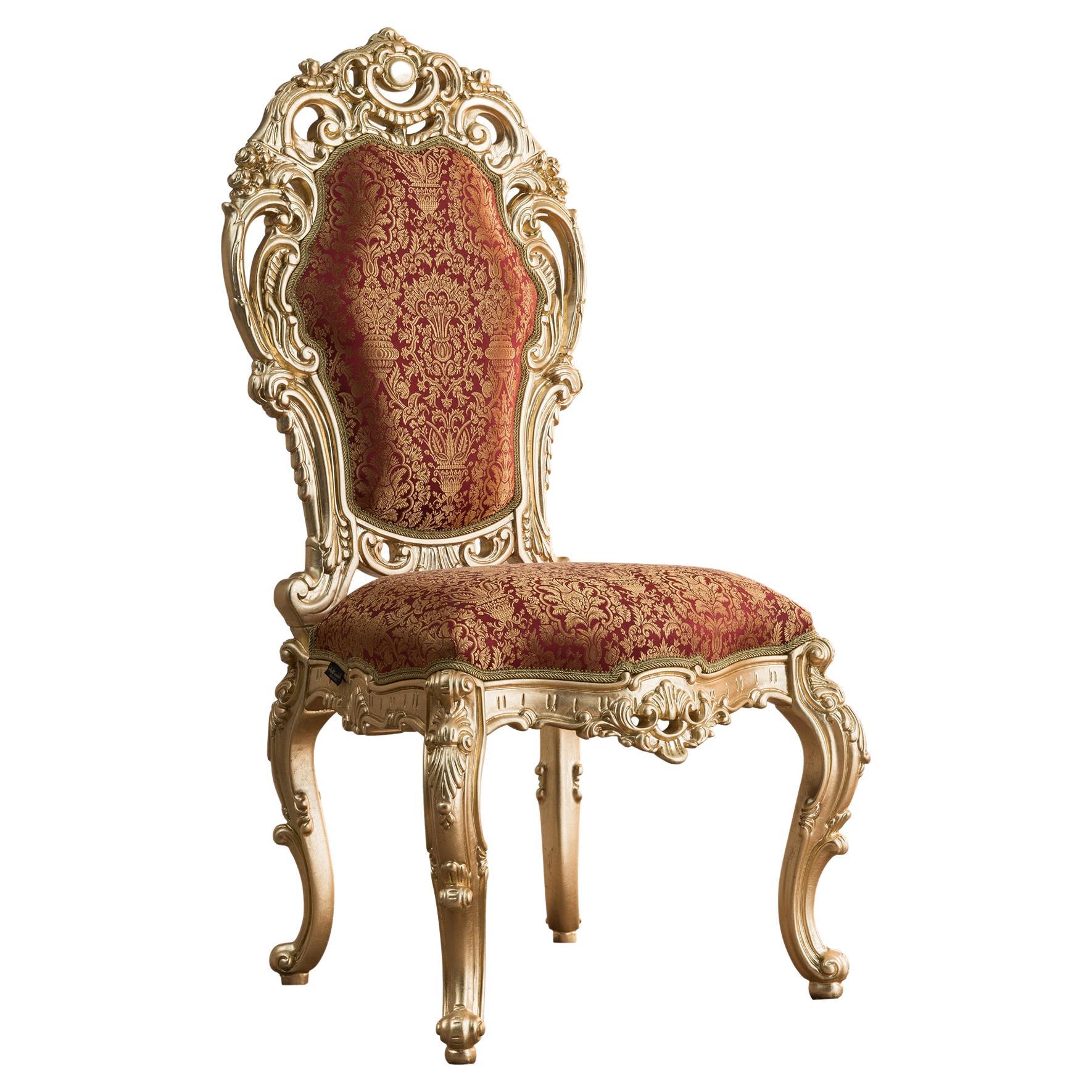 Hand-Carved Baroque Chair with Sagomated Curved Legs in Red Damascus by Modenese For Sale