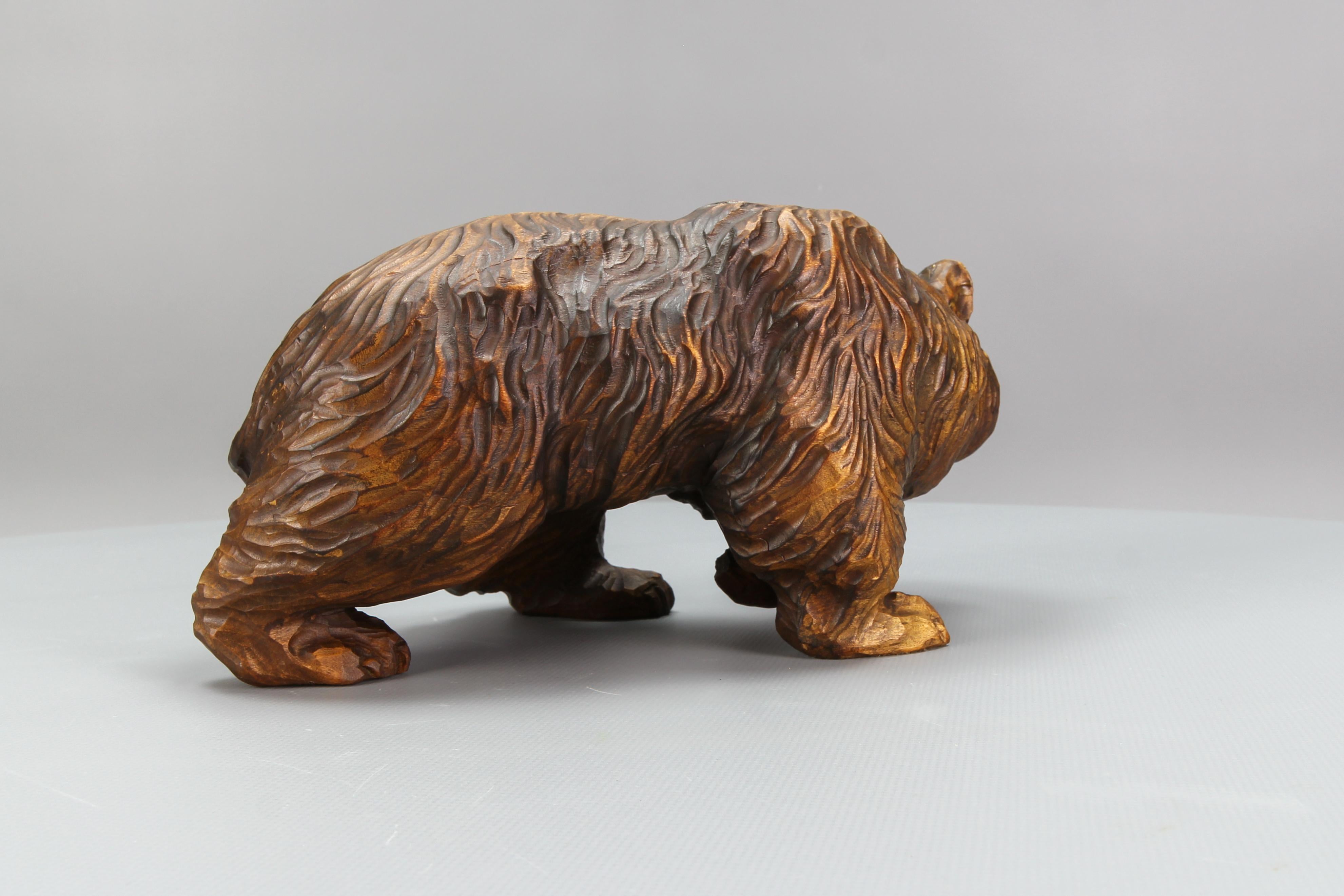 Art Deco Hand Carved Bear Figure with Glass Eyes, Germany, circa 1930s For Sale
