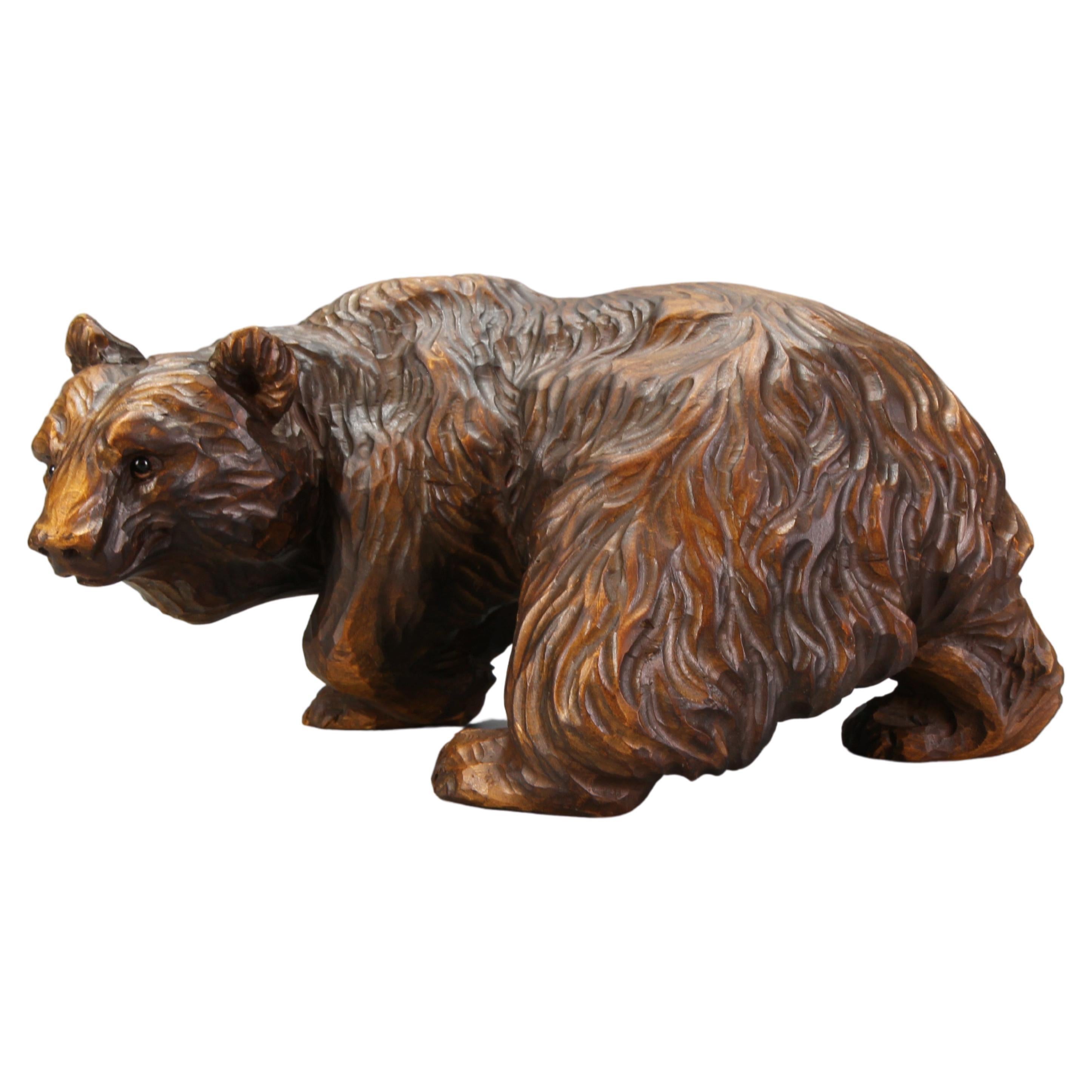 Hand Carved Bear Figure with Glass Eyes, Germany, circa 1930s For Sale