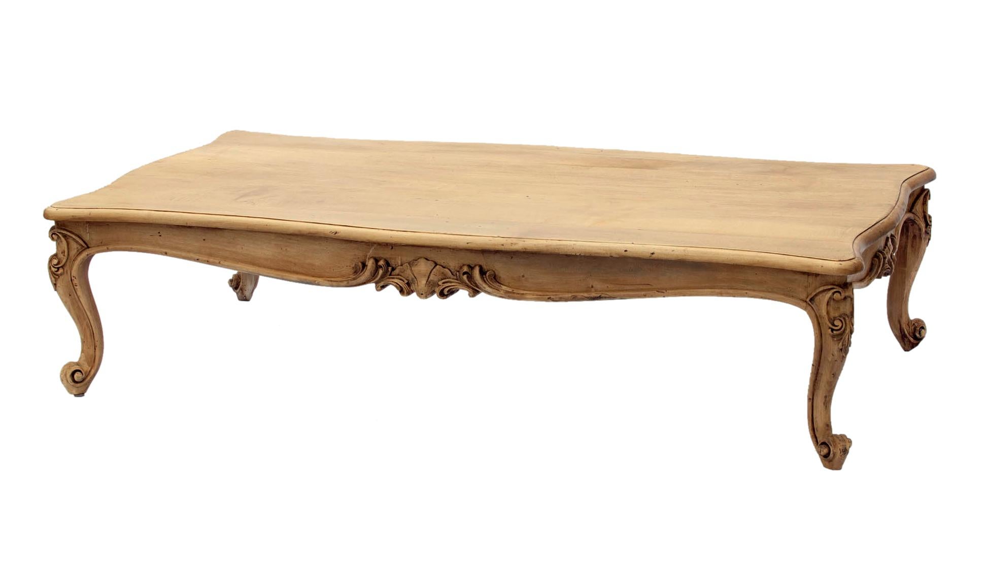 Rustic Hand Carved Beech Oversized Cocktail Table For Sale