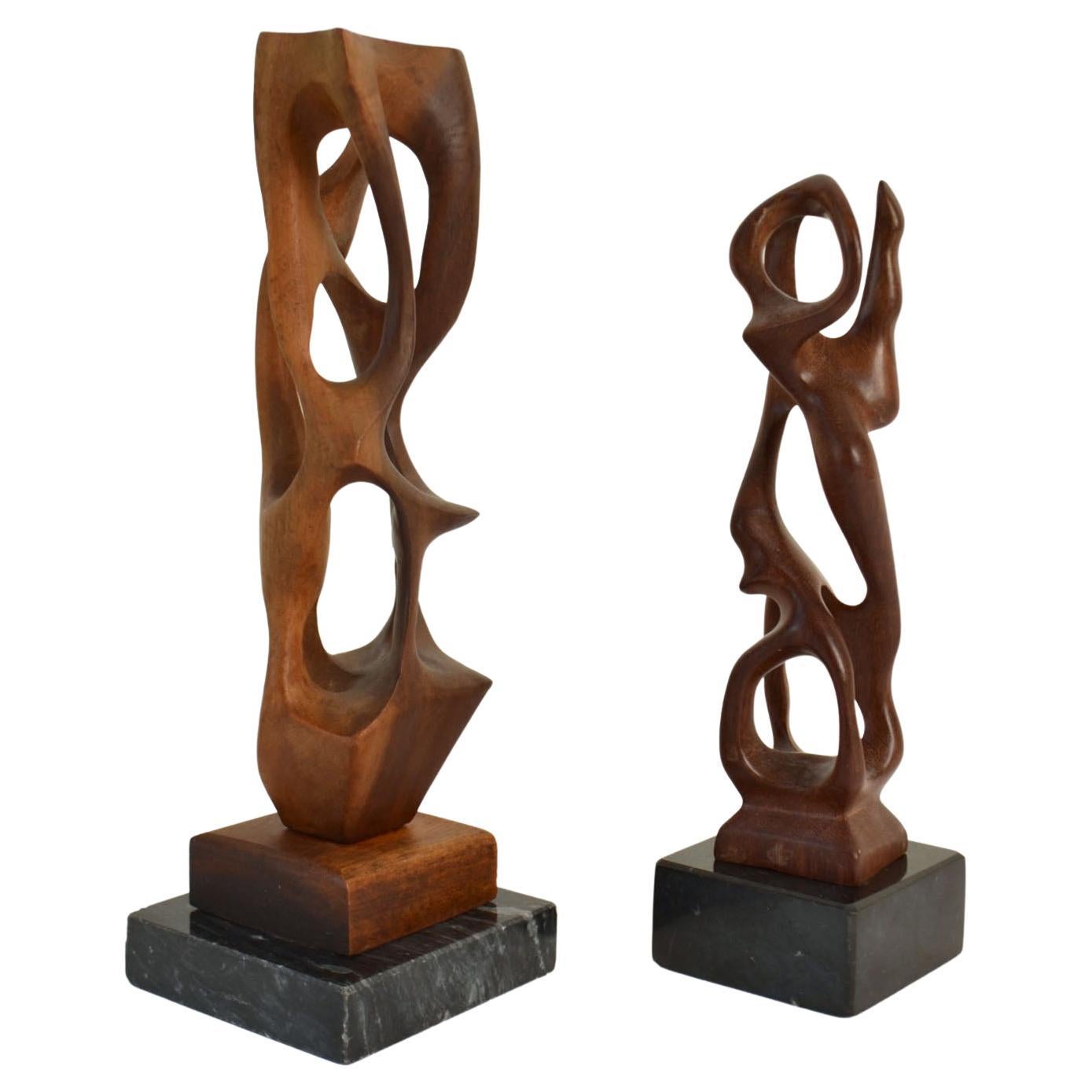 Hand Carved Biomorphic Wooden Sculptures