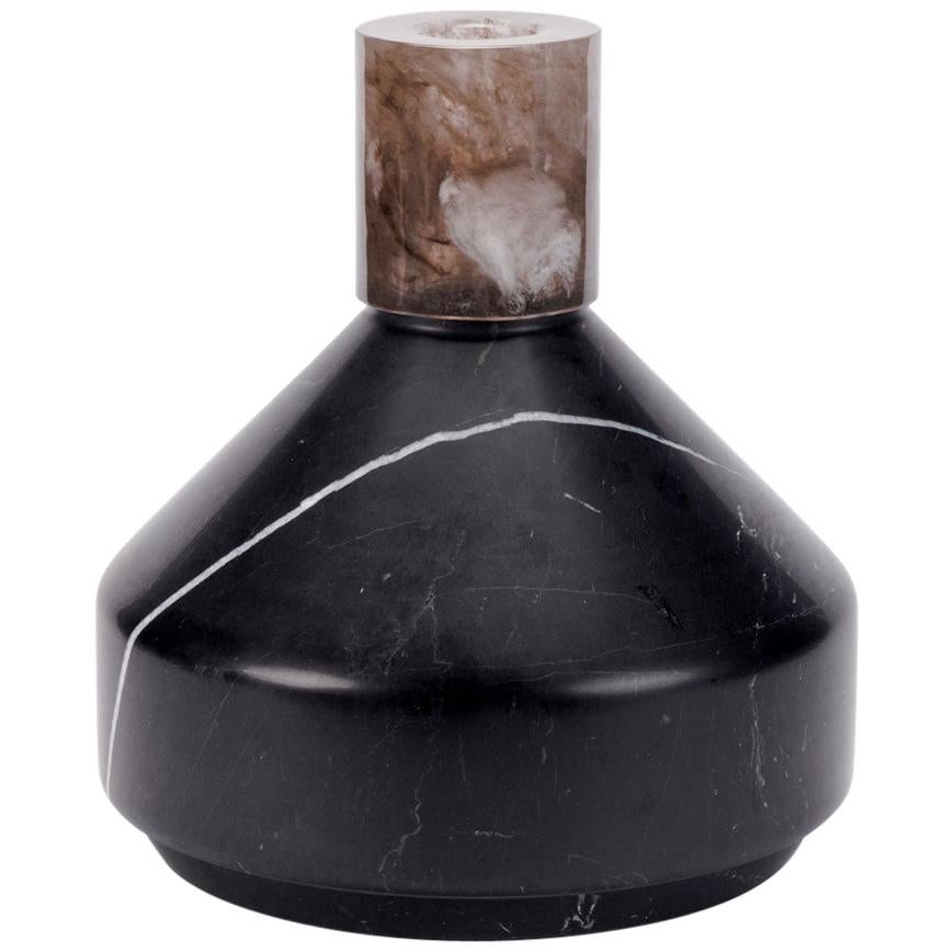 Hand Carved Black and White Marble Bottle Vase, Gilles Caffier