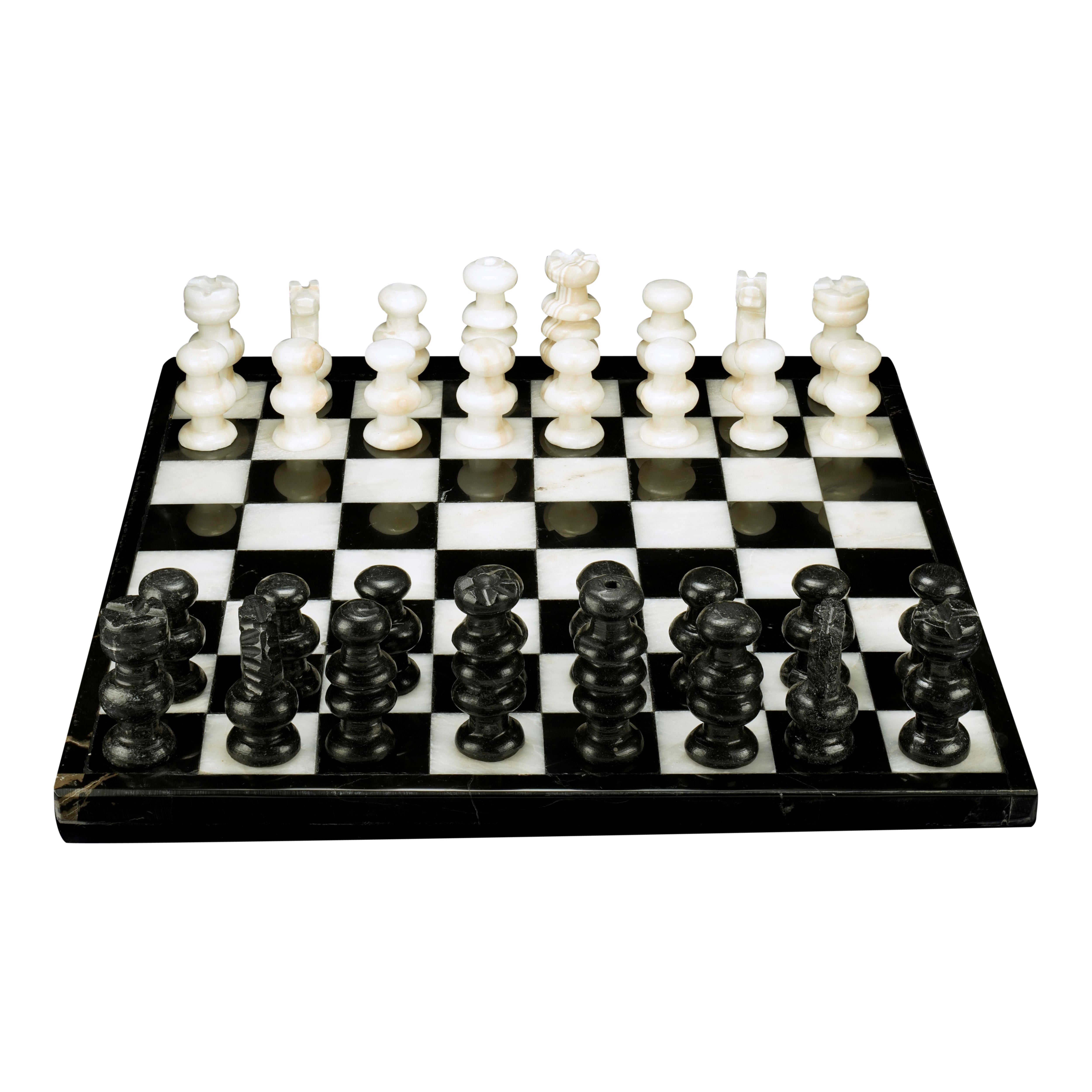 Hand-Carved Black and White Onyx Chess Set