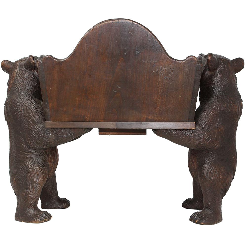Carved Swiss Black Forest Bear Musical Child Chair Seat For Sale
