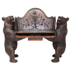 Hand Carved Black Forest Bear Musical Childs Chair, Circa 1890
