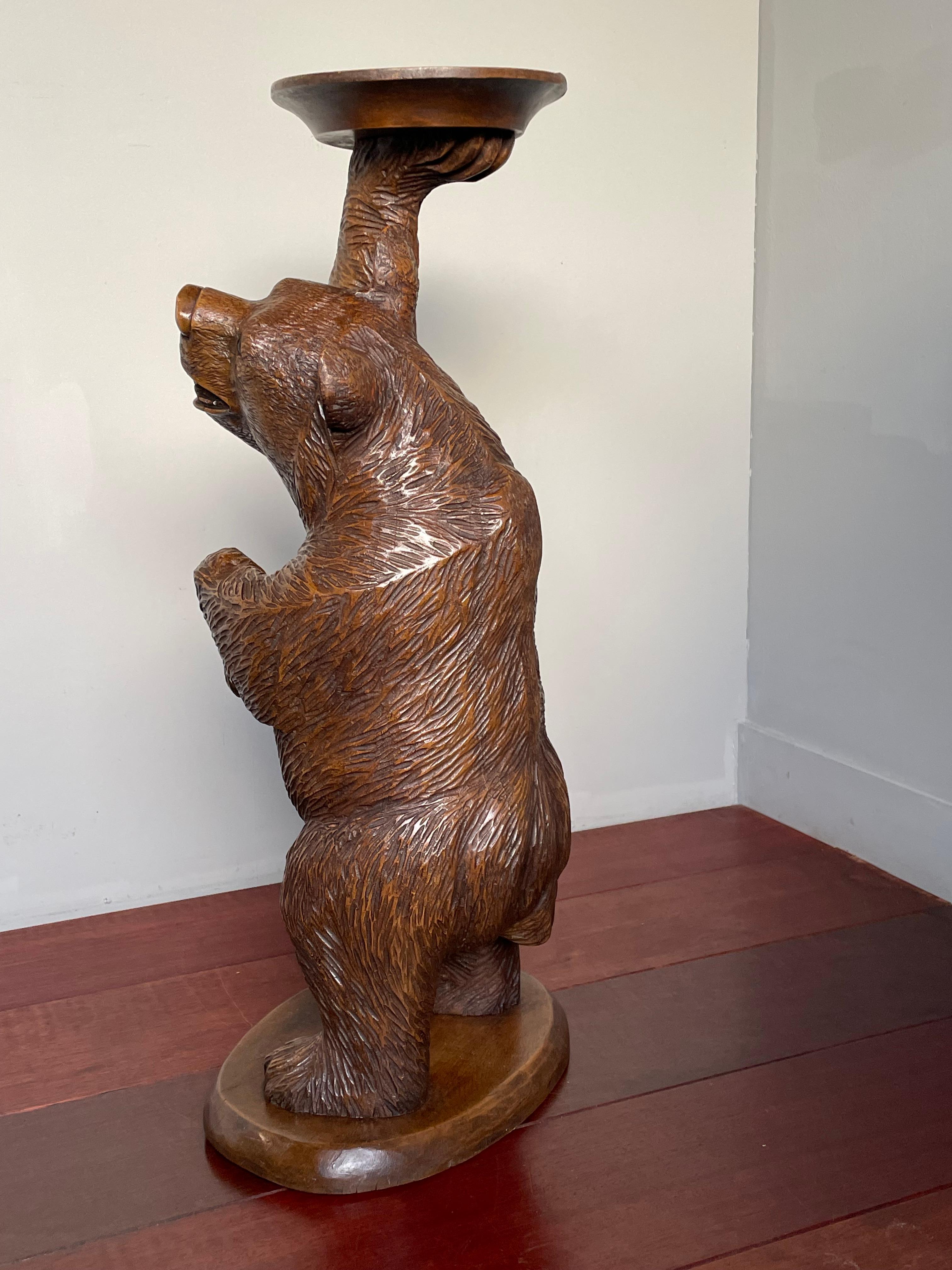 Hand Carved Black Forest Bear Sculpture Serving Table / Bottle Display Stand 4