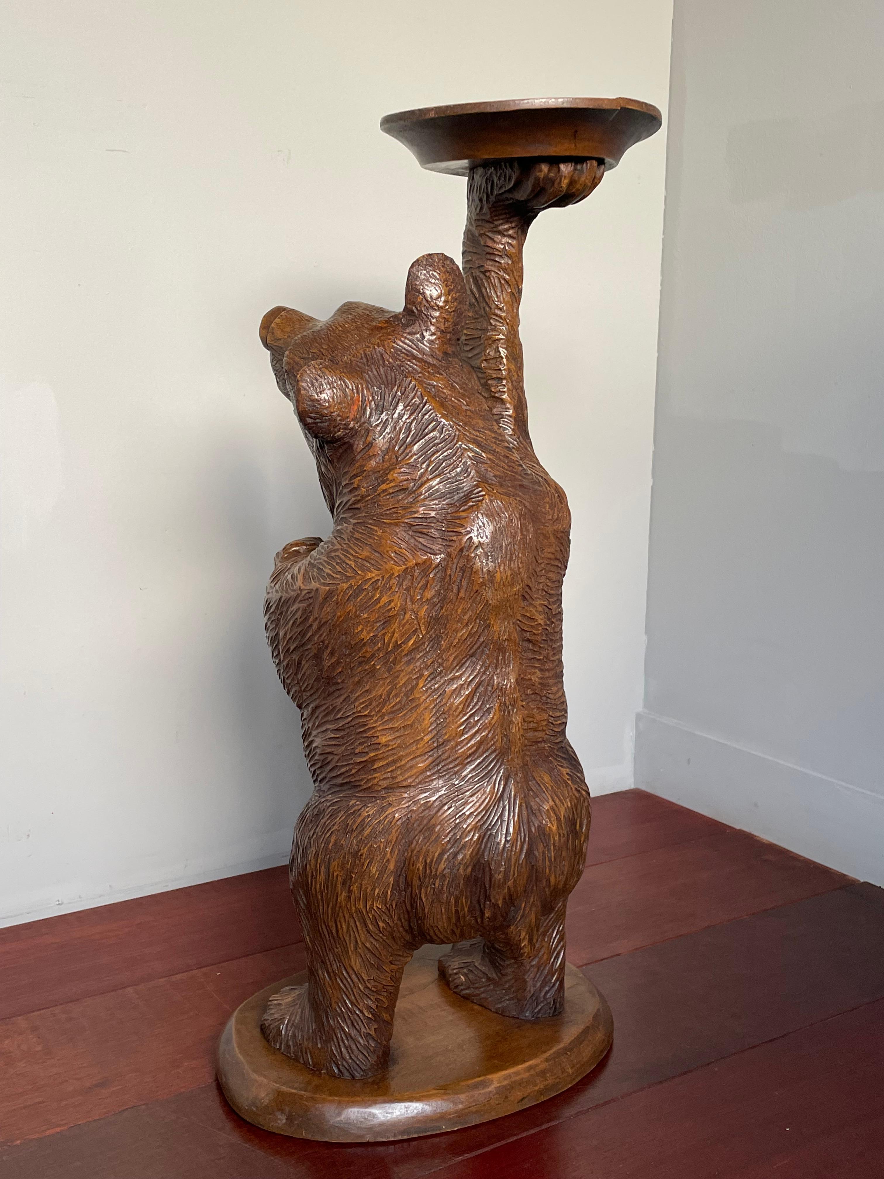 Hand Carved Black Forest Bear Sculpture Serving Table / Bottle Display Stand 5