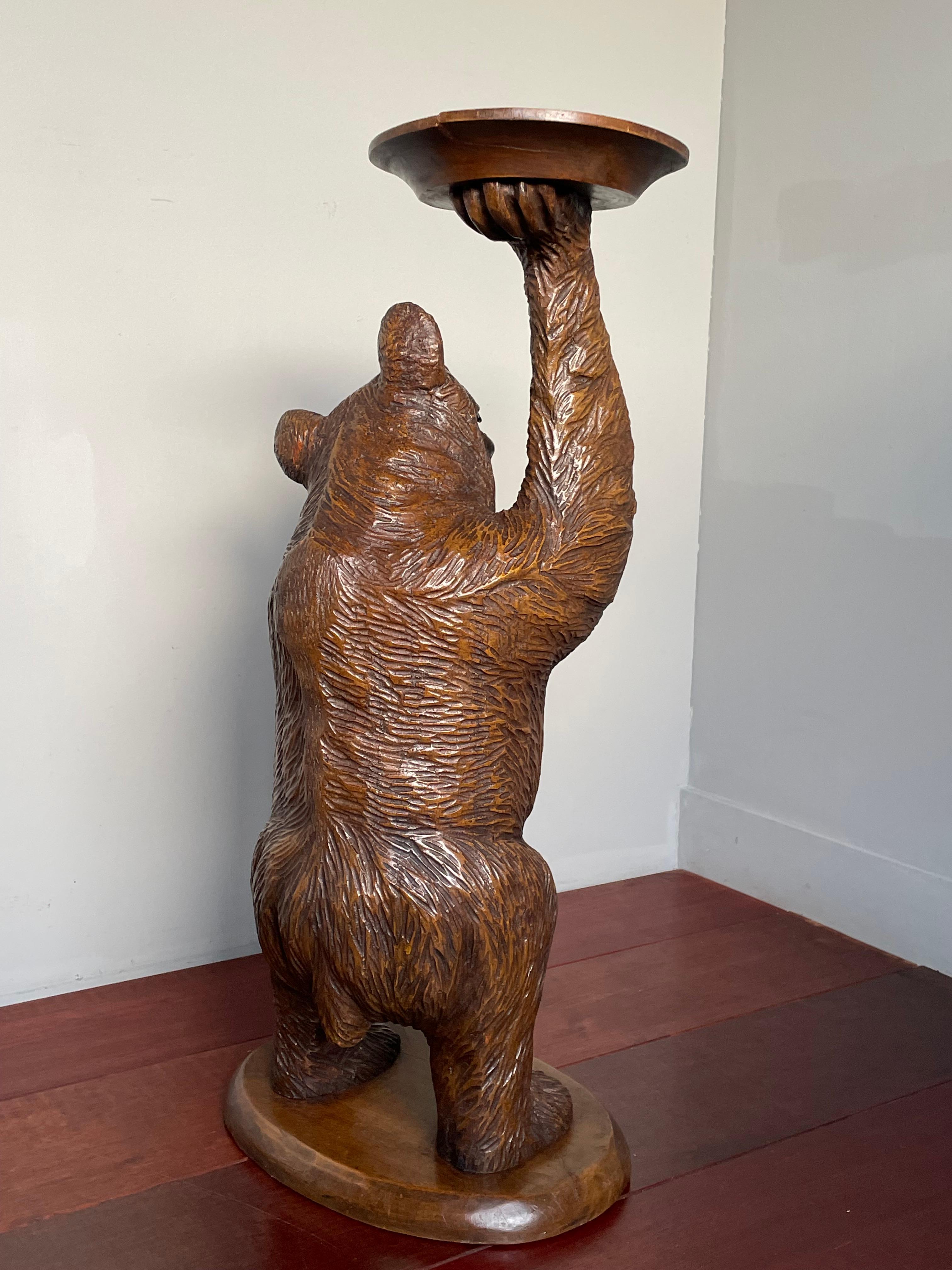 Hand Carved Black Forest Bear Sculpture Serving Table / Bottle Display Stand 6