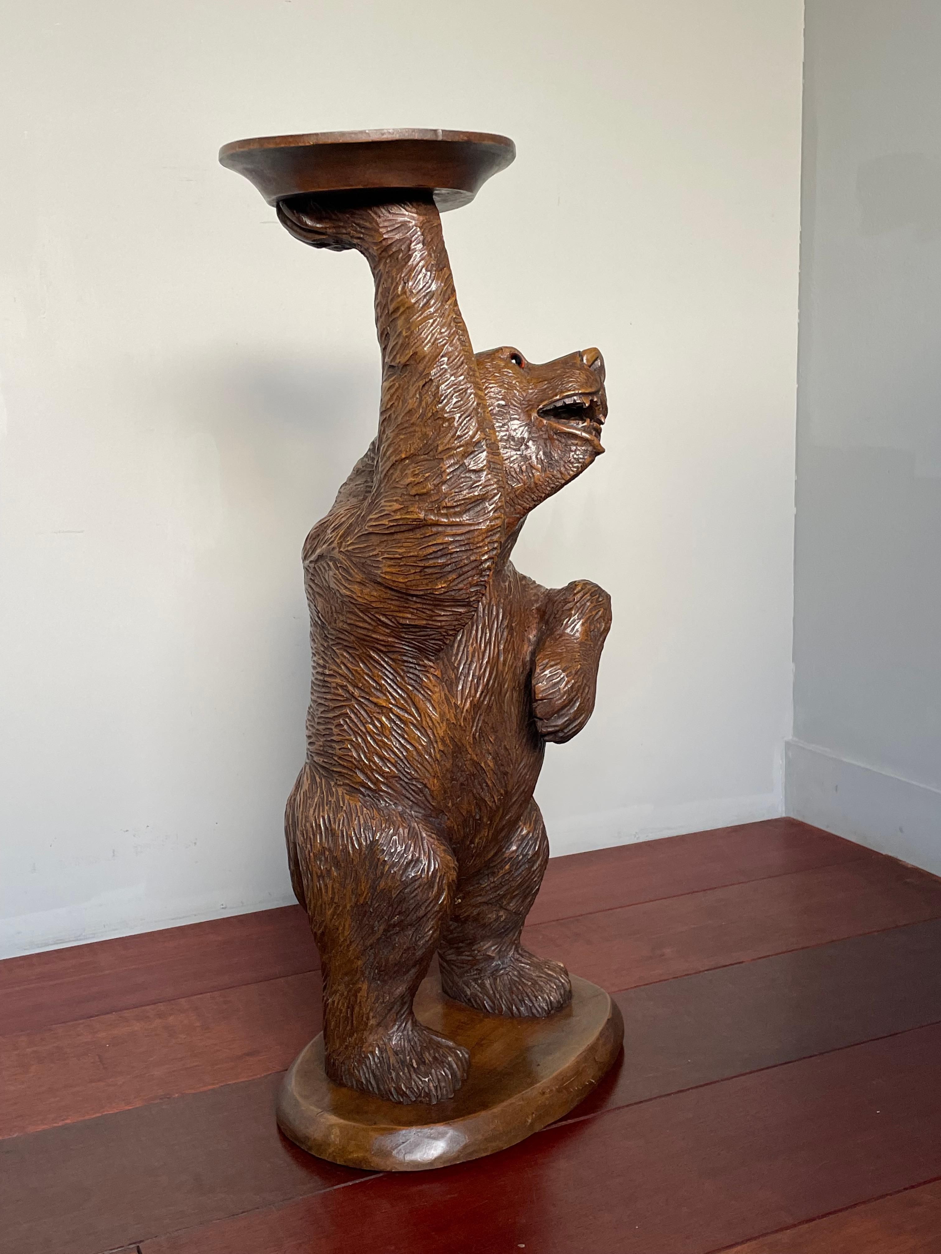 Hand Carved Black Forest Bear Sculpture Serving Table / Bottle Display Stand 7