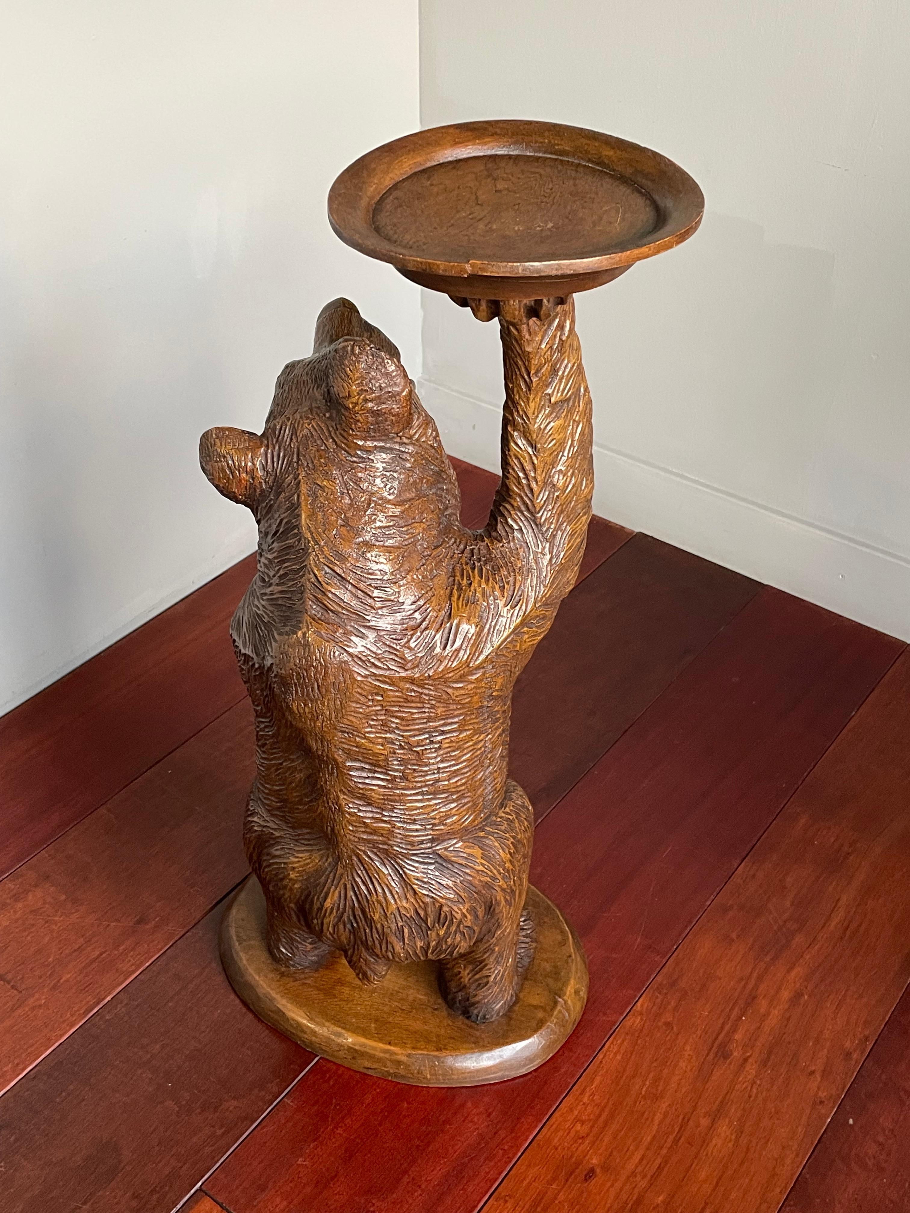 Hand Carved Black Forest Bear Sculpture Serving Table / Bottle Display Stand 10