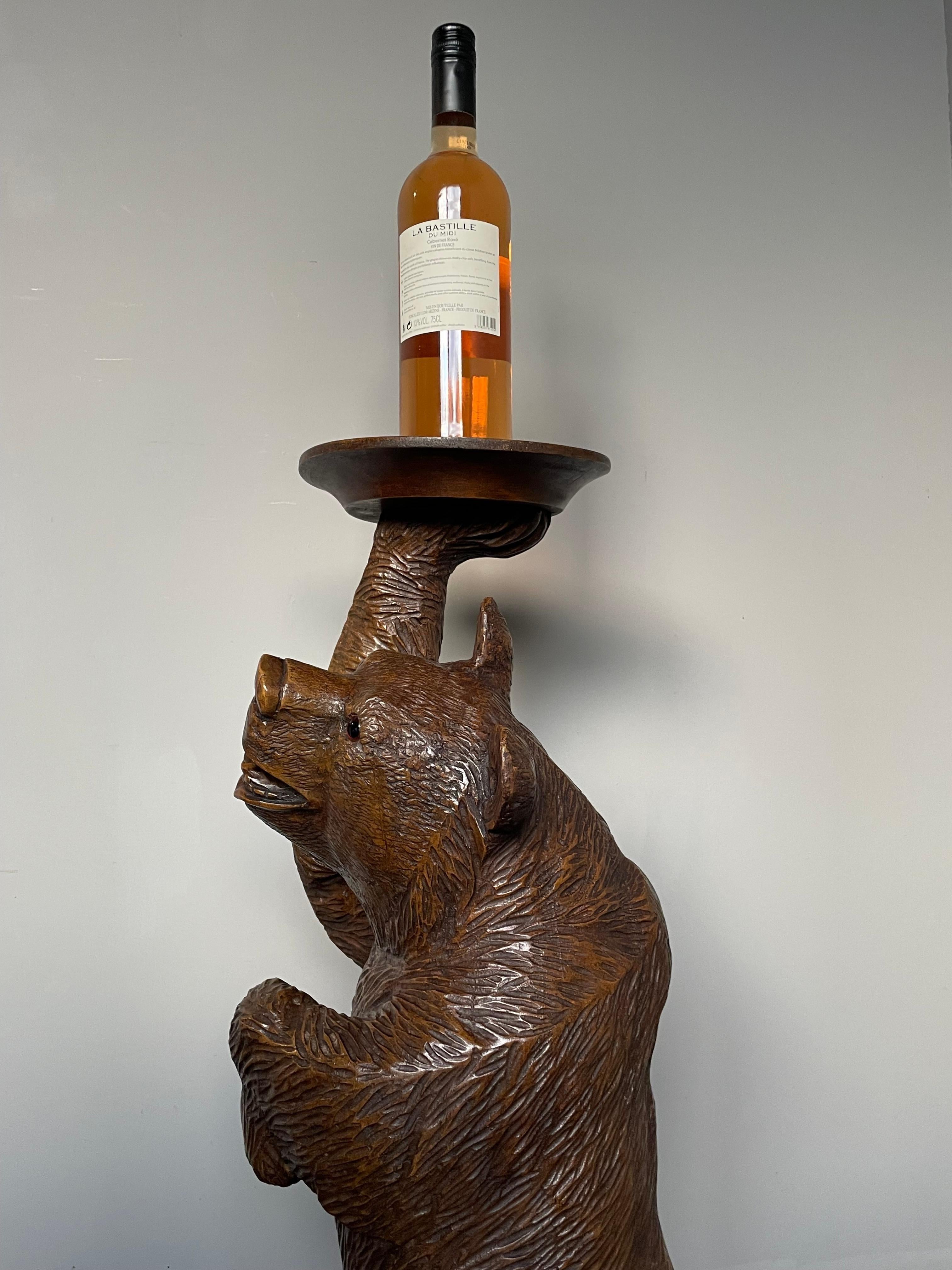 Hand-Carved Hand Carved Black Forest Bear Sculpture Serving Table / Bottle Display Stand