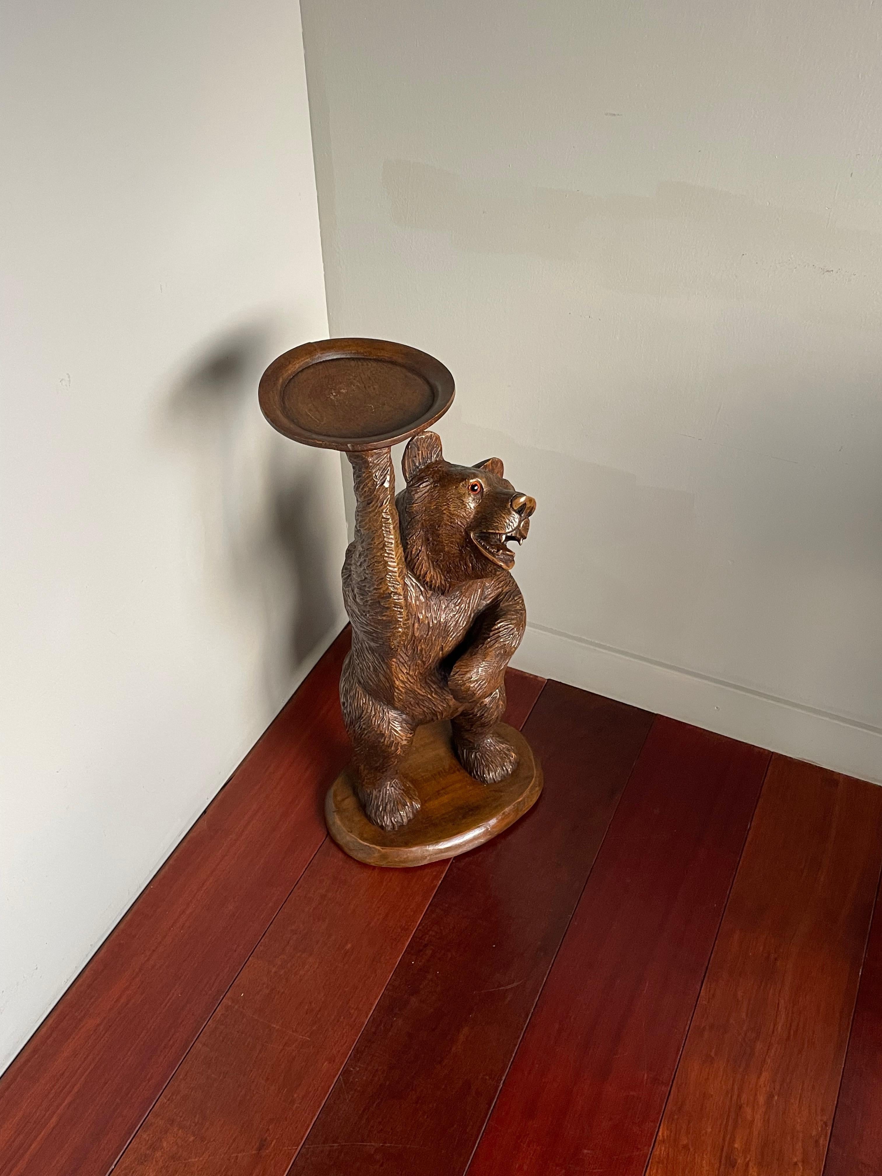 Hand Carved Black Forest Bear Sculpture Serving Table / Bottle Display Stand 1
