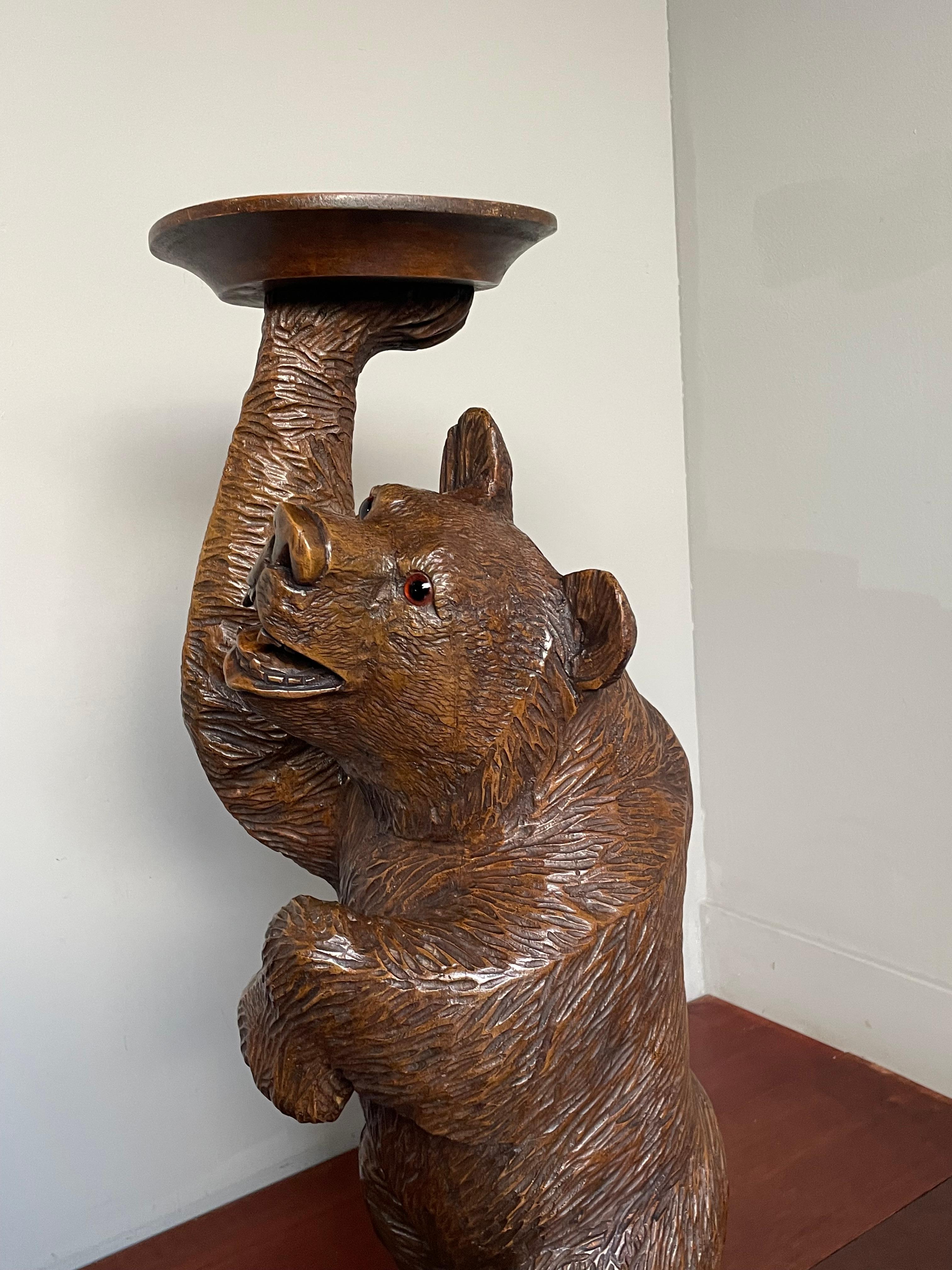 Hand Carved Black Forest Bear Sculpture Serving Table / Bottle Display Stand 2