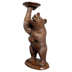 Vintage Hand Carved Black Forest Bear Sculpture Serving Table / Bottle Display Stand