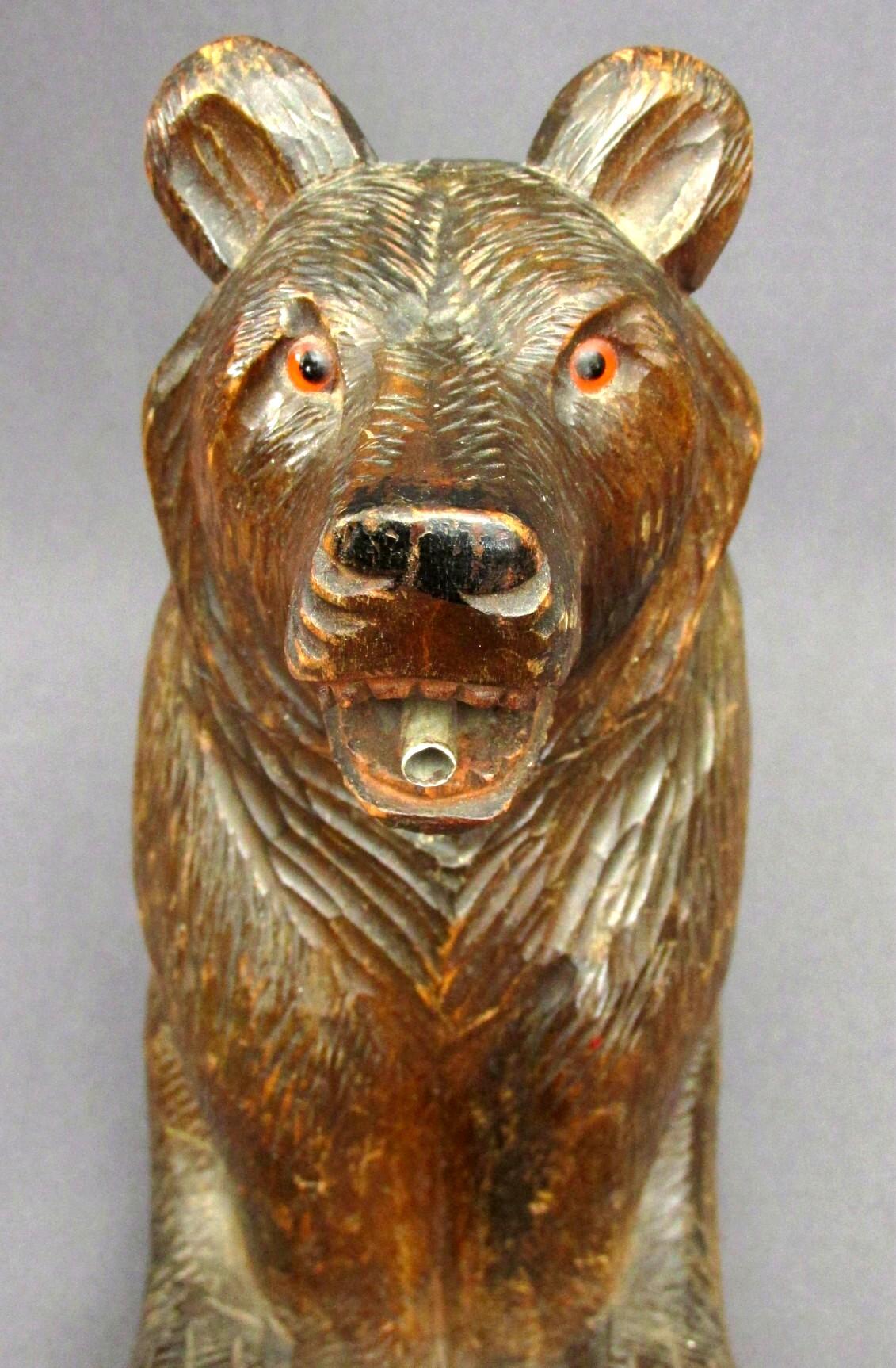 Hand Carved Black Forest Bear Spirit Decanter, Swiss, Circa 1920 For Sale 1