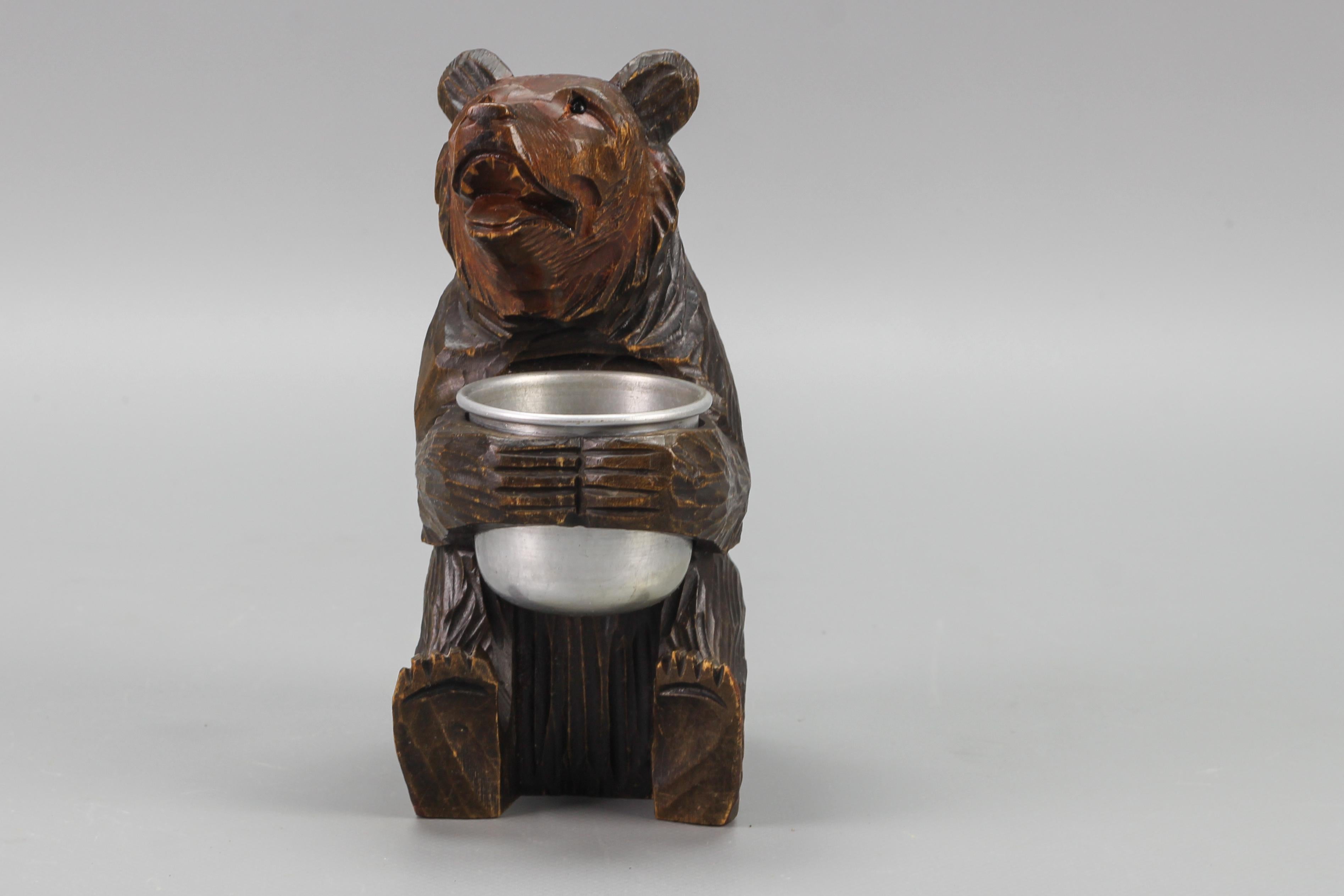 Hand-Carved Black Forest Bear with Aluminum Pot For Sale 4