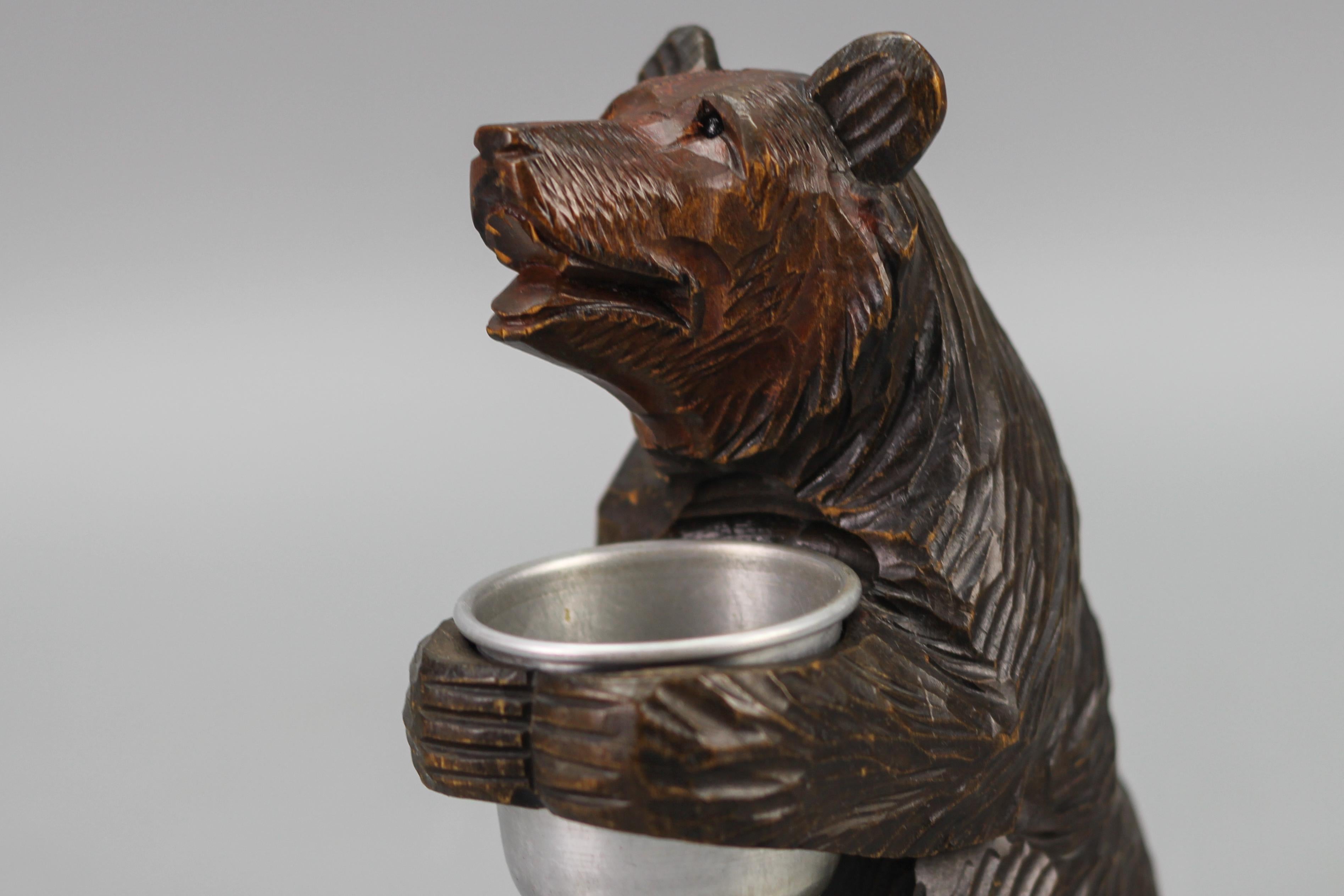 German Hand-Carved Black Forest Bear with Aluminum Pot For Sale