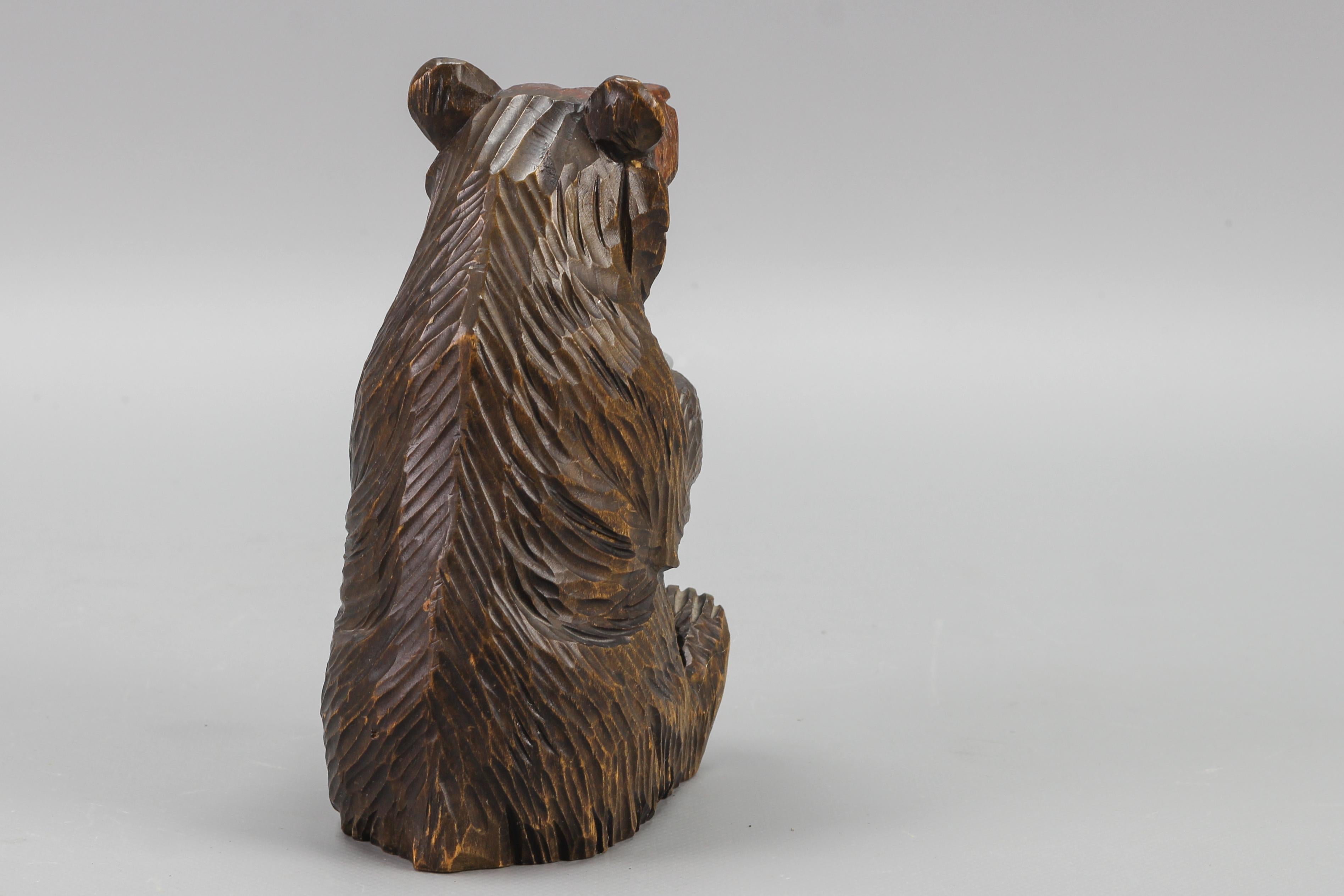 Wood Hand-Carved Black Forest Bear with Aluminum Pot For Sale