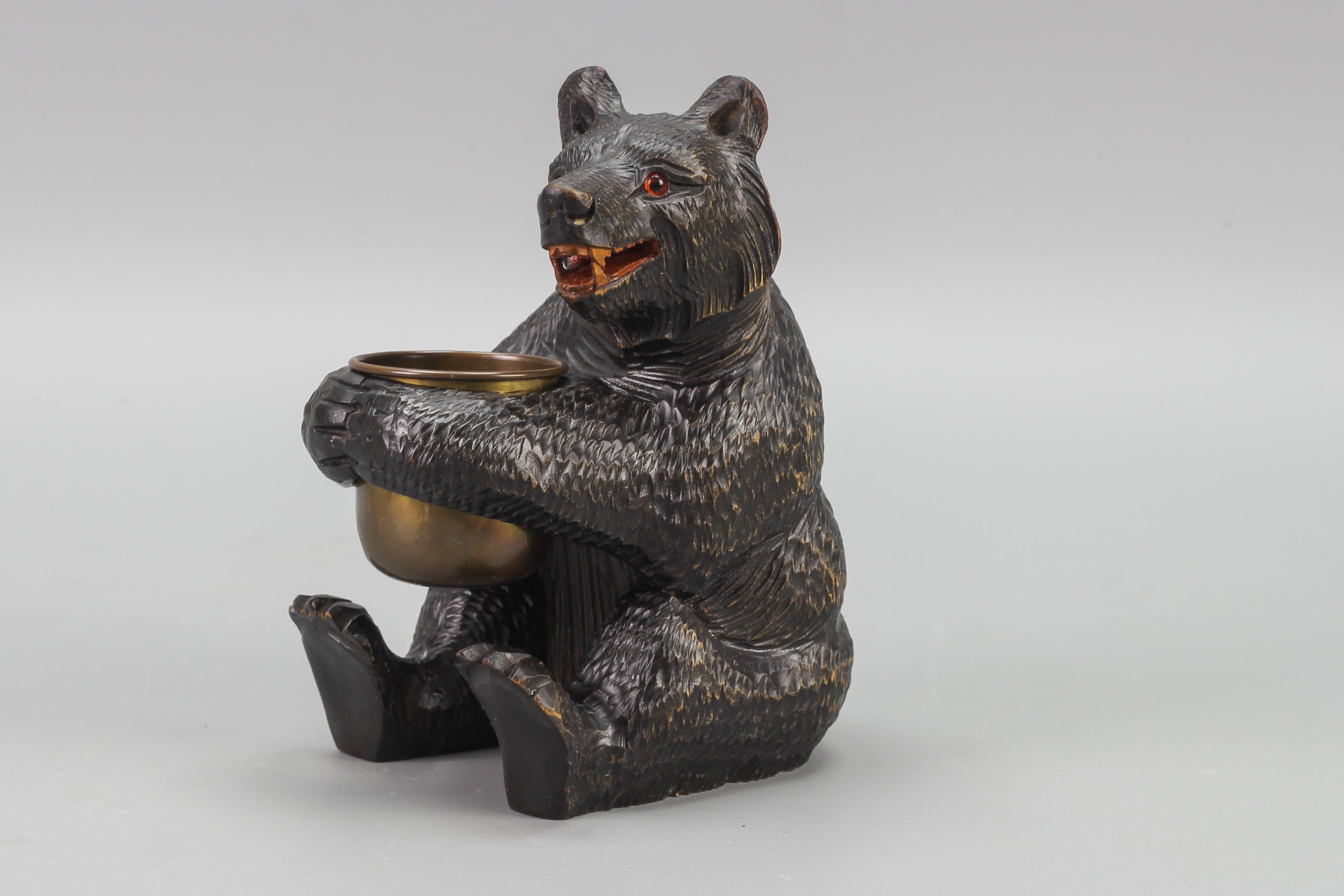 Hand-Carved Black Forest Bear with Copper Pot 5