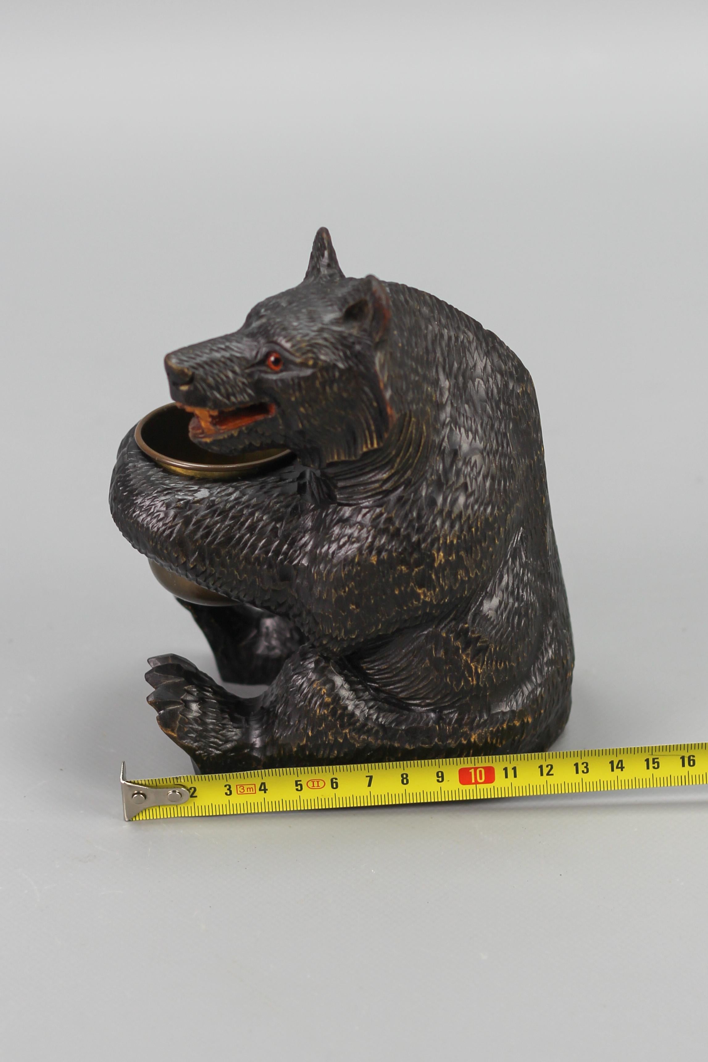 Hand-Carved Black Forest Bear with Copper Pot 7