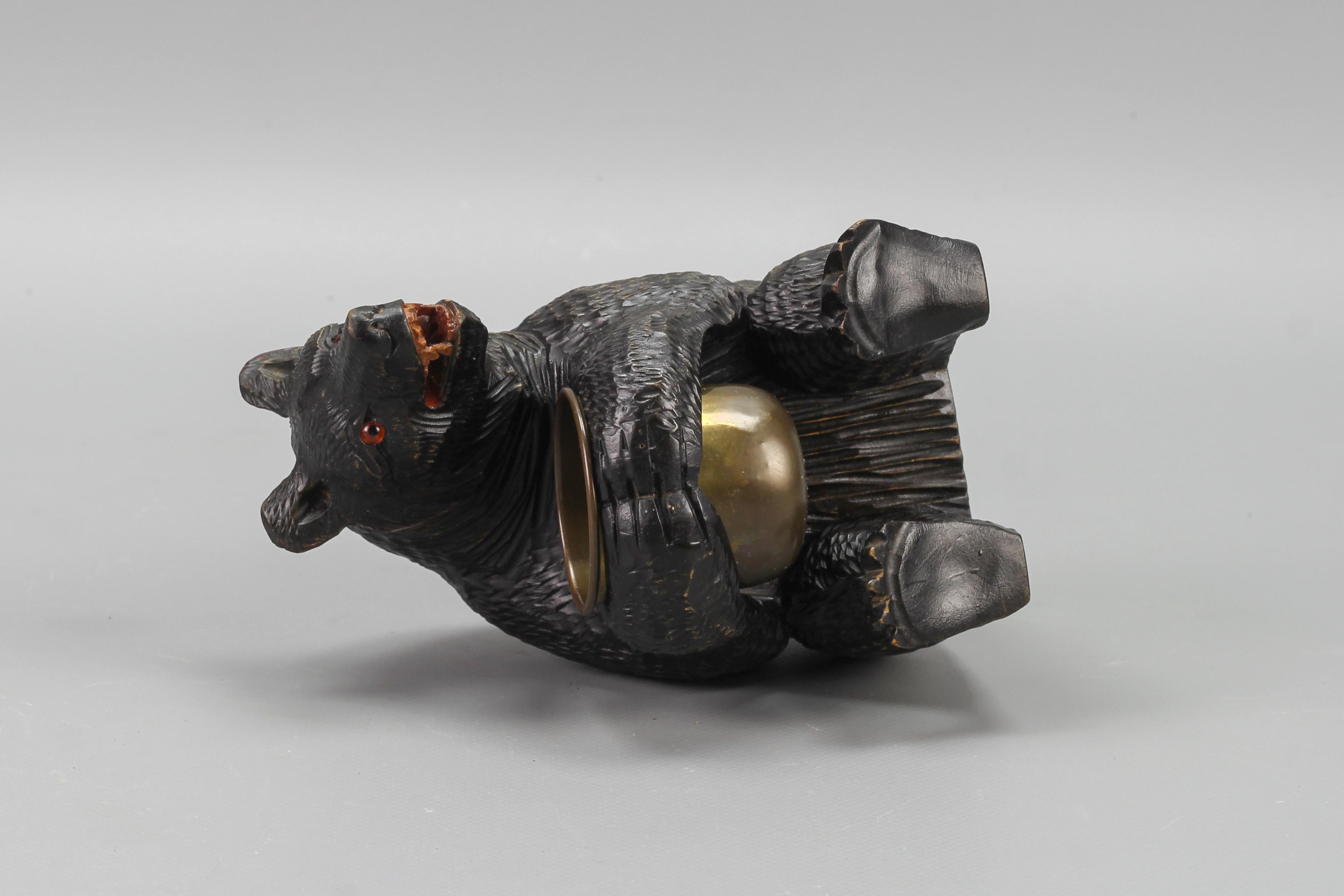 Hand-Carved Black Forest Bear with Copper Pot 14