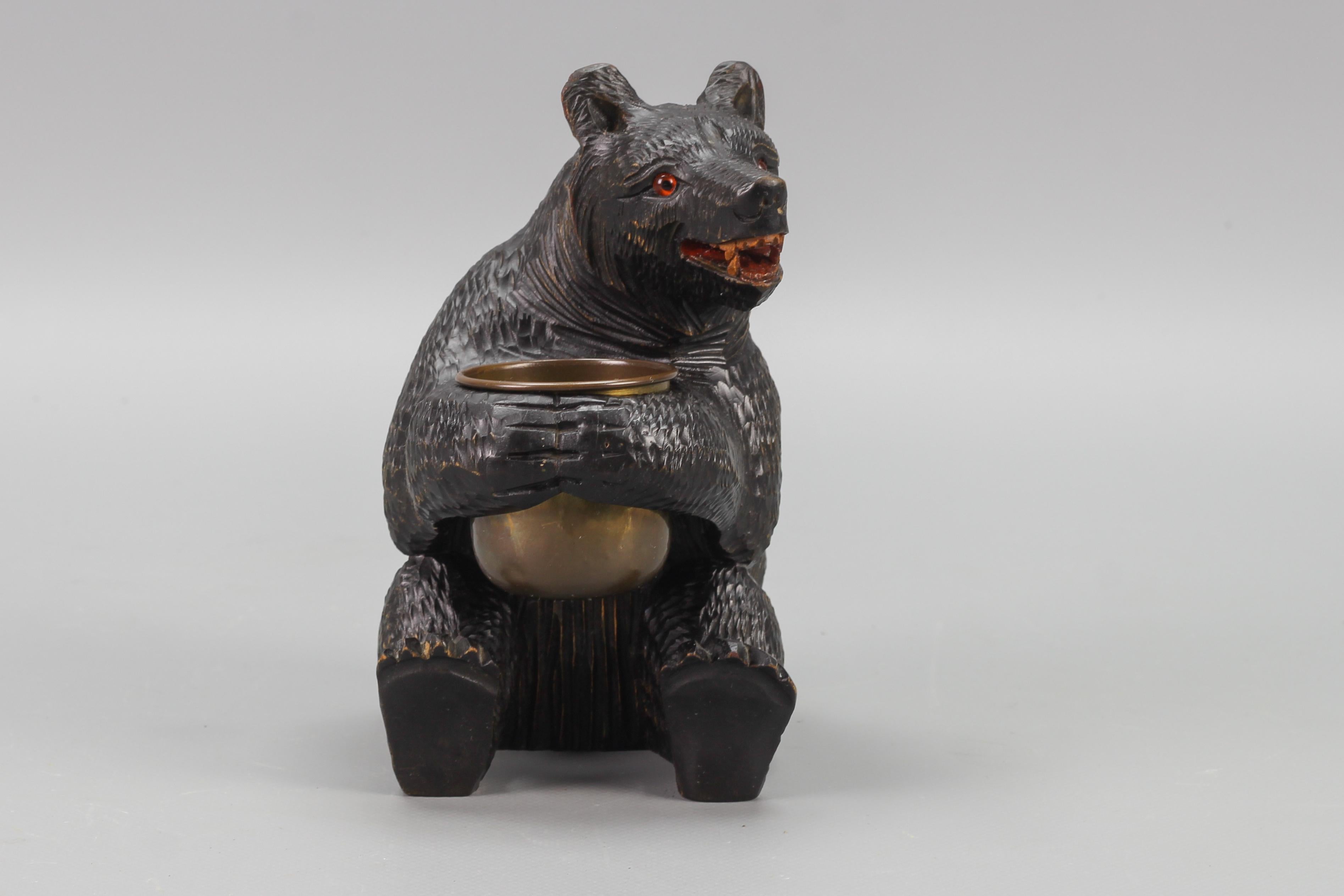 Hand-Carved Black Forest Bear with Copper Pot 15