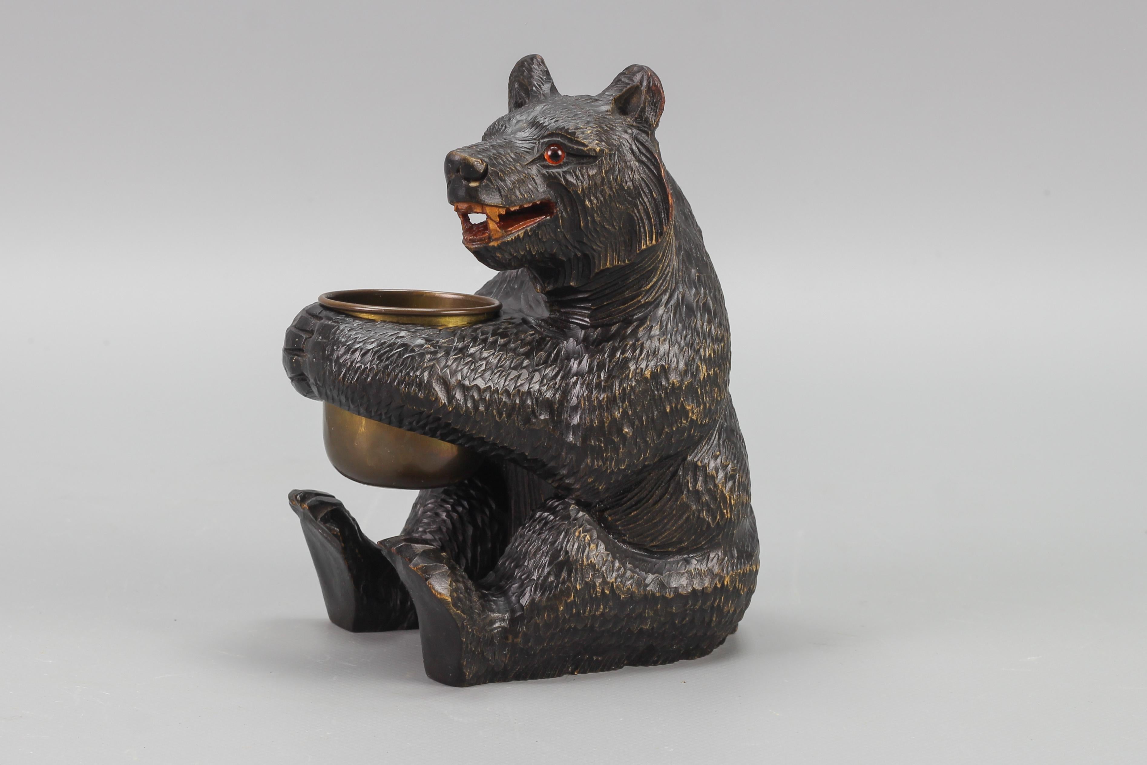 German Hand-Carved Black Forest Bear with Copper Pot