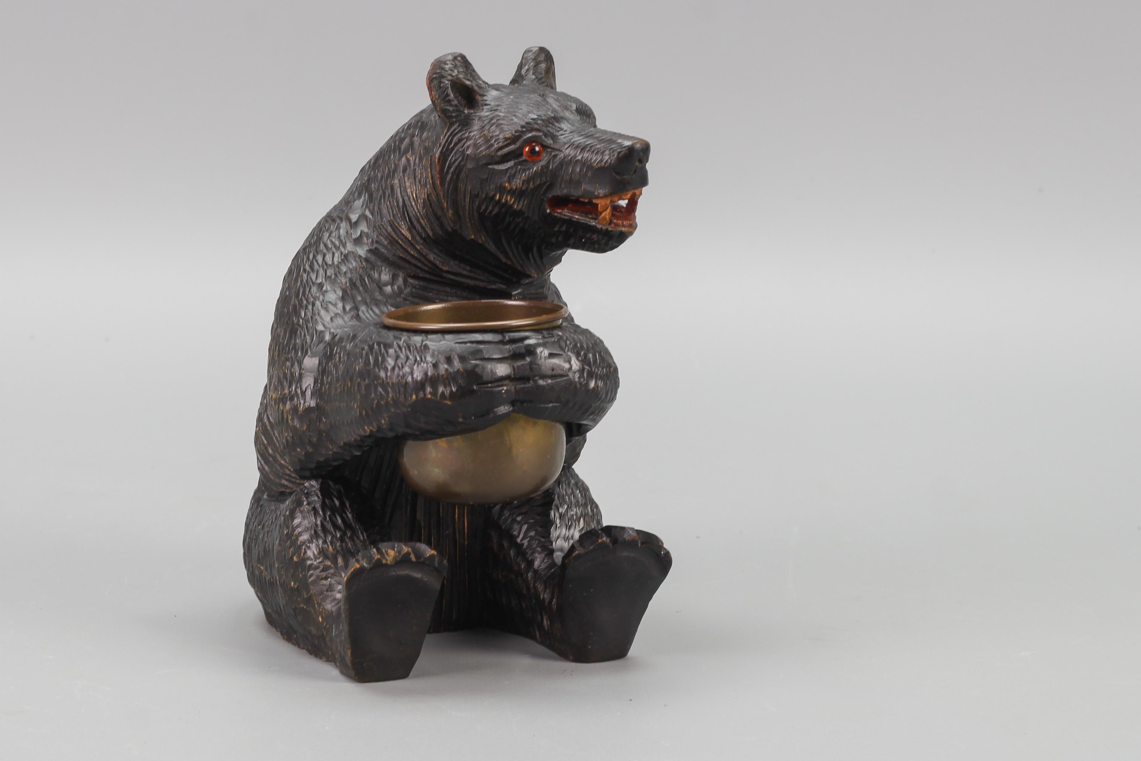 Hand-Carved Black Forest Bear with Copper Pot 2