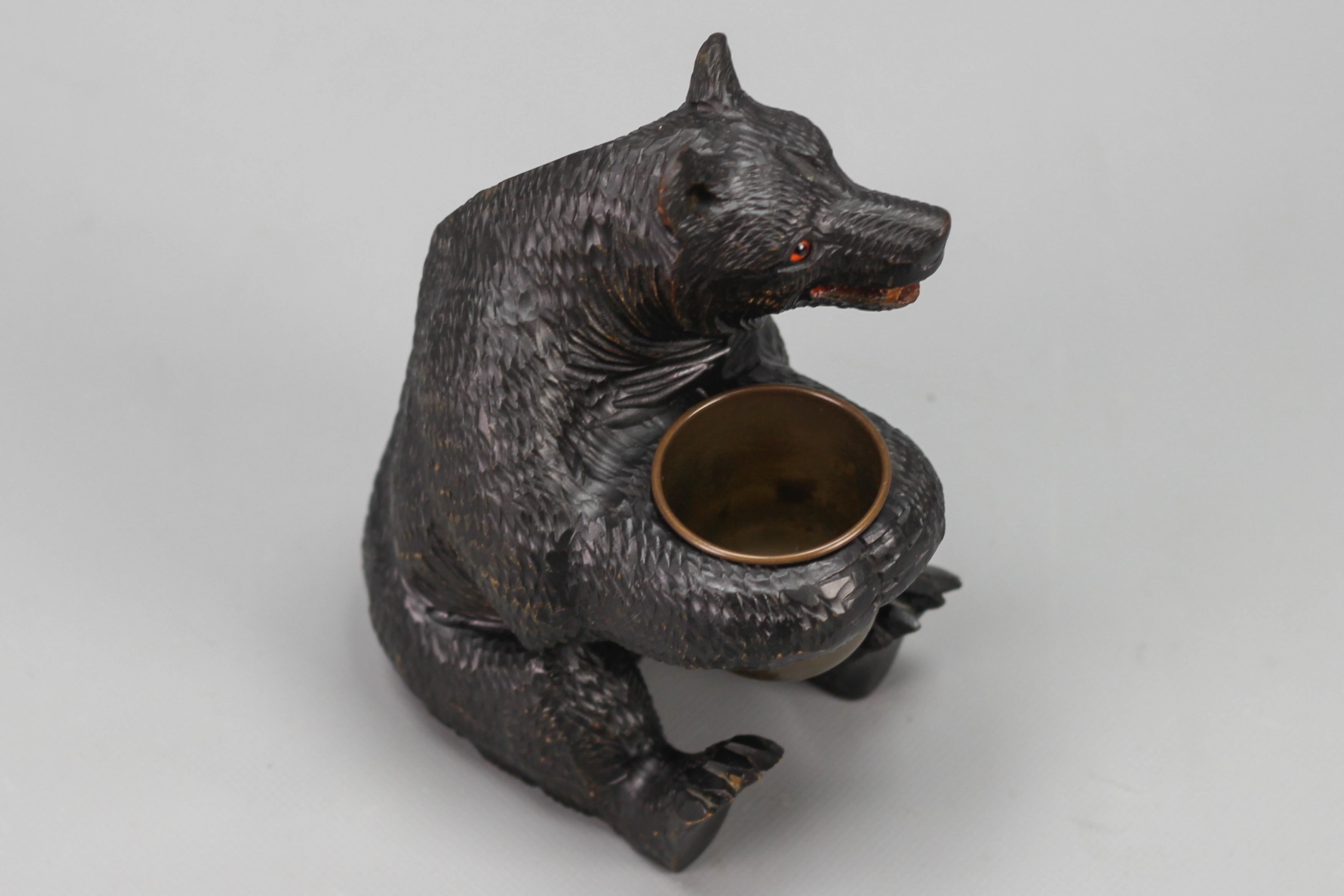 Hand-Carved Black Forest Bear with Copper Pot 4