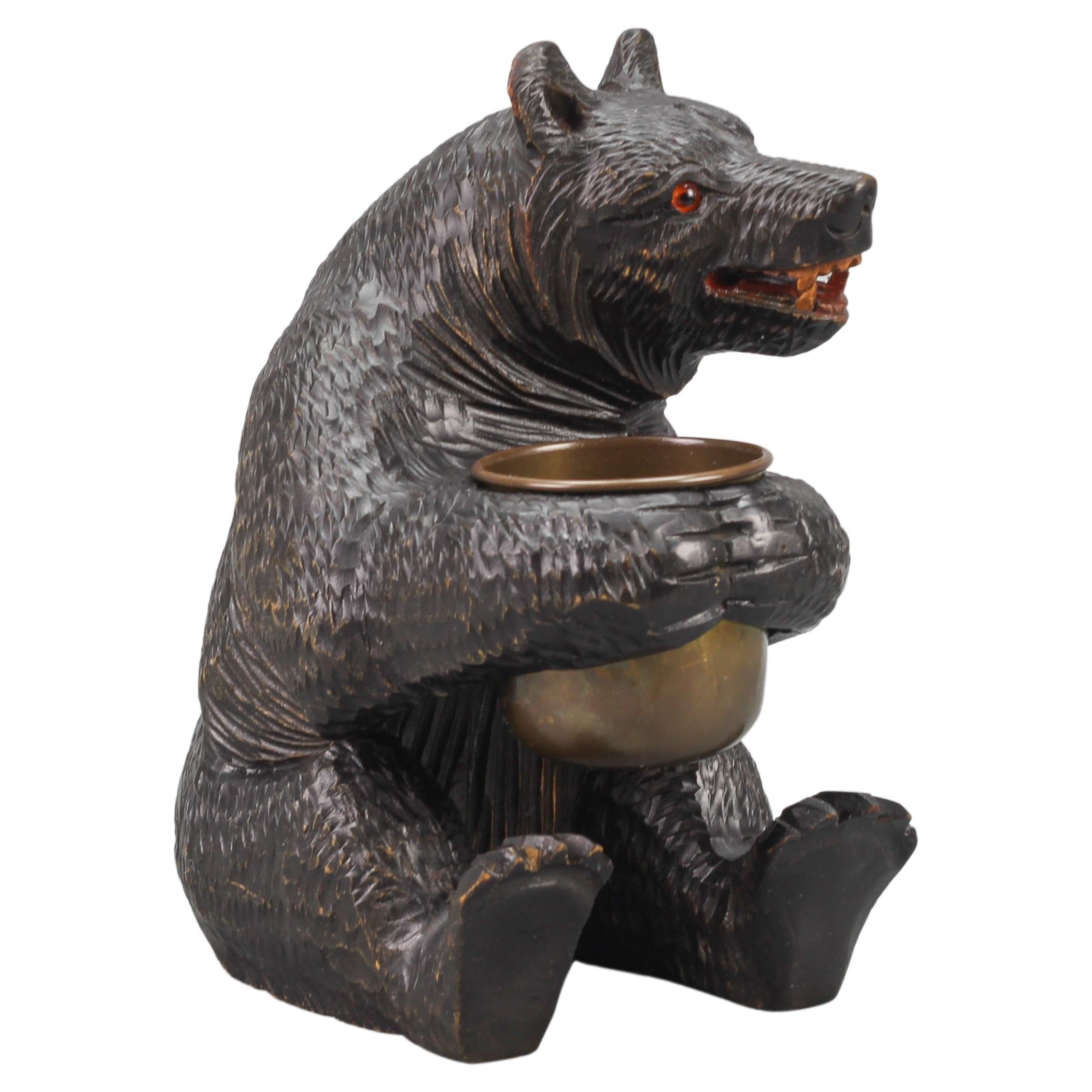 Hand-Carved Black Forest Bear with Copper Pot