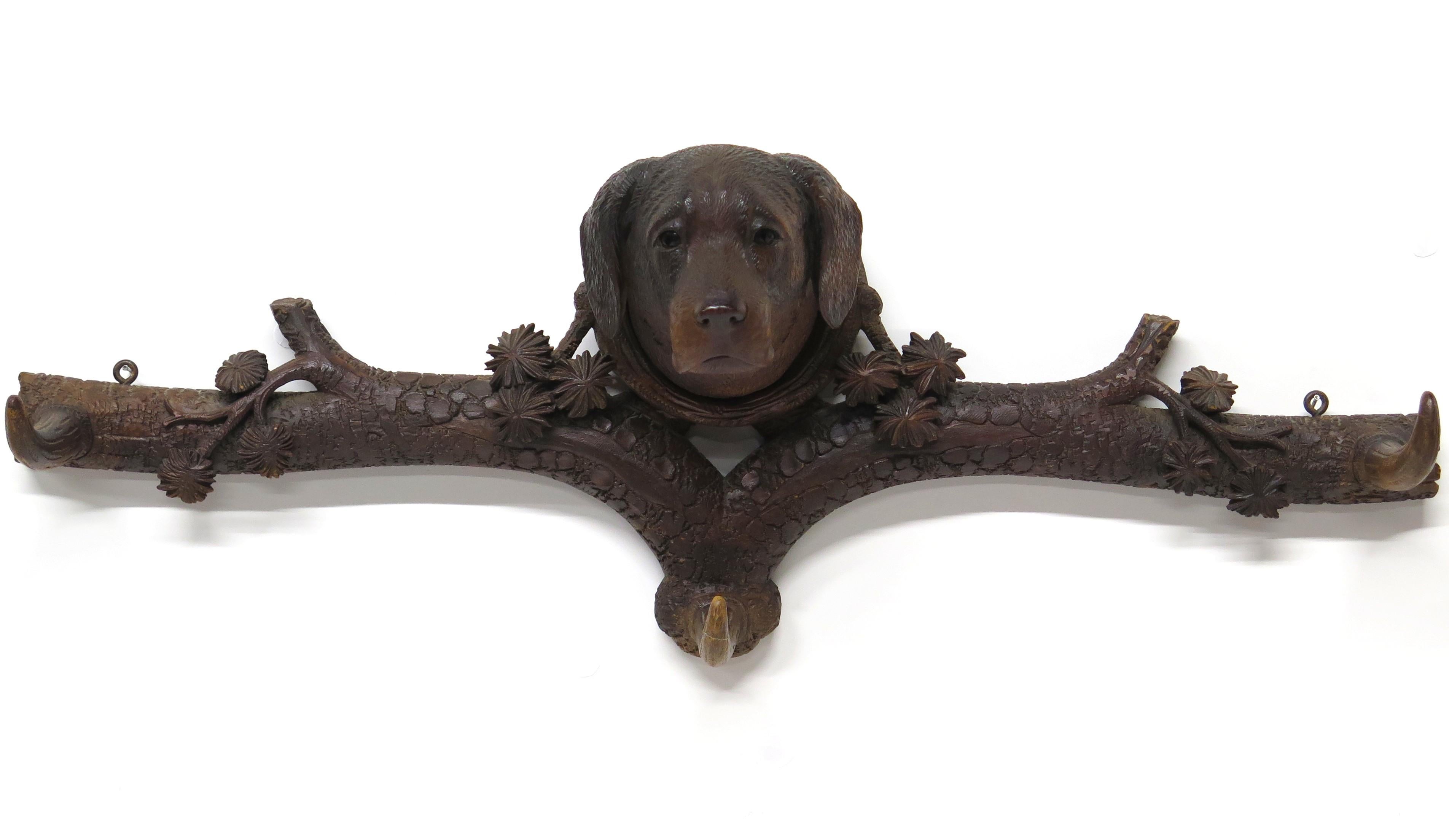 Hand-Carved Black Forest Dog Three Hook Coat Rack For Sale 6