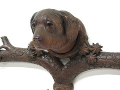 Hand-Carved Black Forest Dog Three Hook Coat Rack