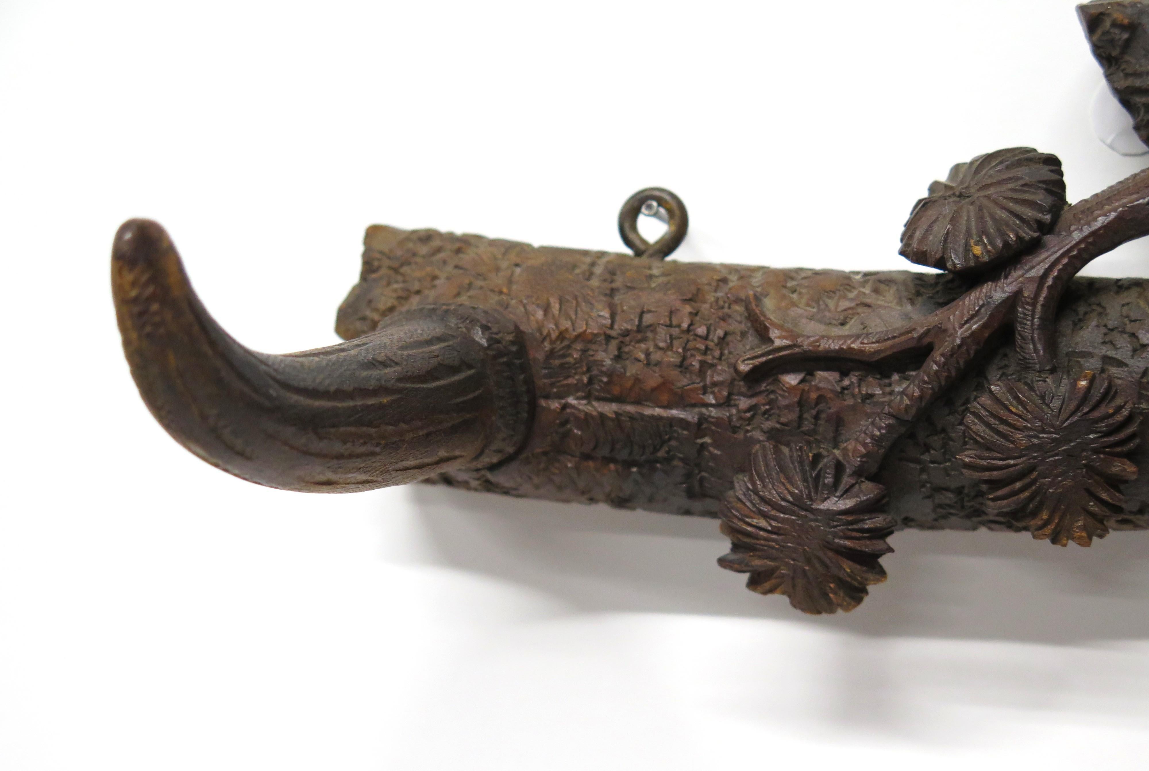 Hand-Carved Black Forest Dog Three Hook Coat Rack In Good Condition For Sale In Dallas, TX