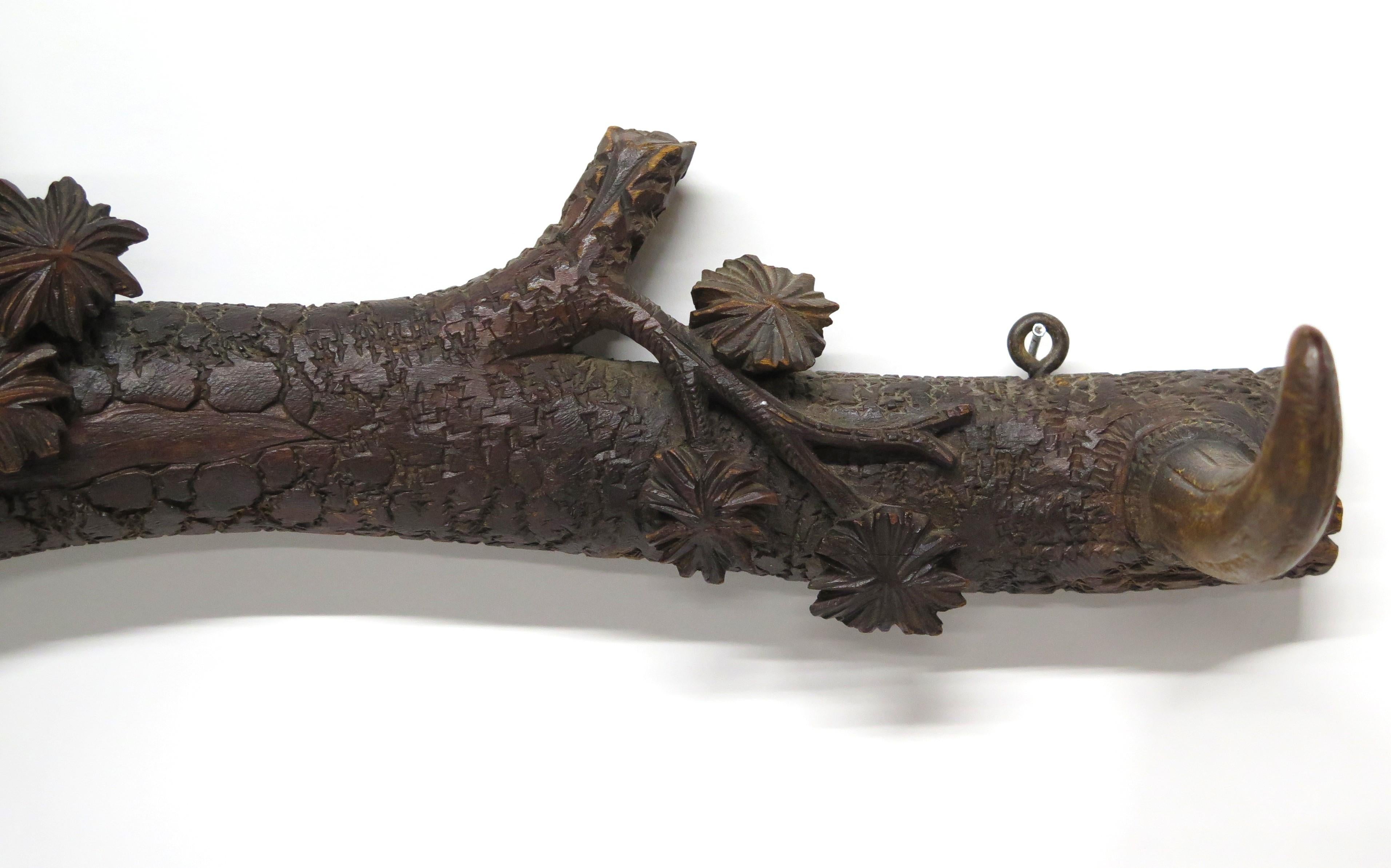 19th Century Hand-Carved Black Forest Dog Three Hook Coat Rack For Sale