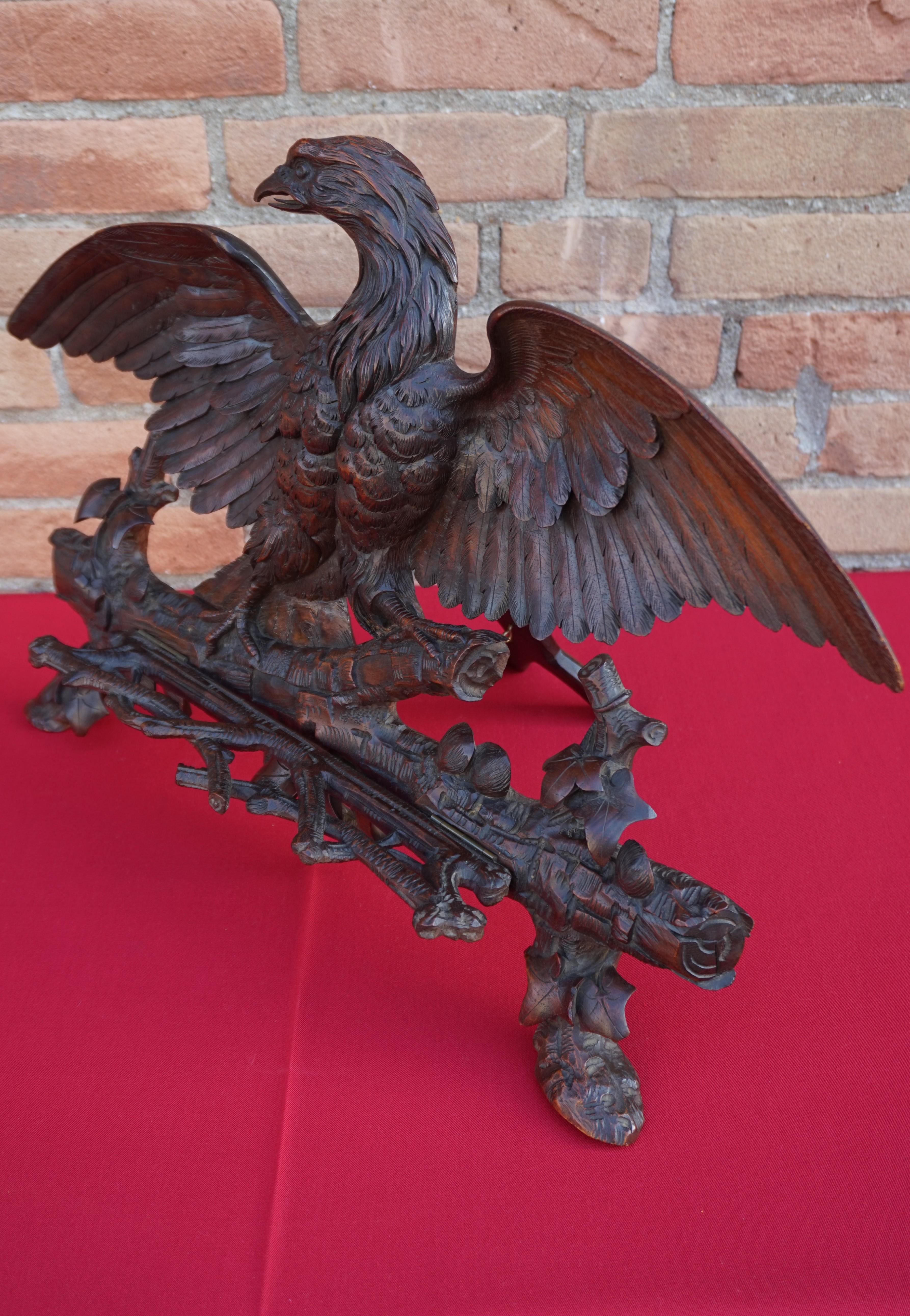 Brass Hand Carved 19th Century Swiss Black Forest Nutwood Eagle Sculpture / Book Stand