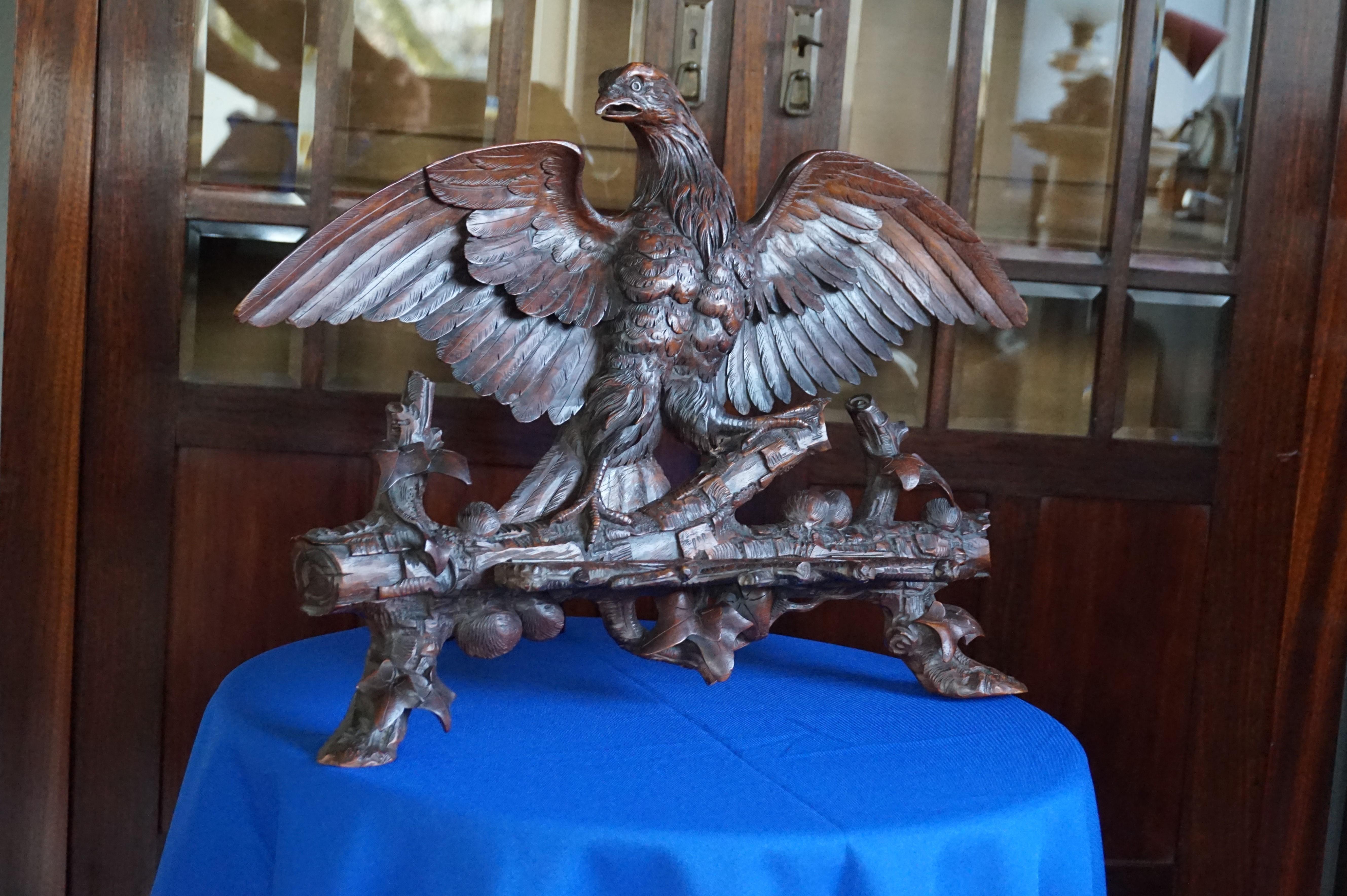 Hand Carved 19th Century Swiss Black Forest Nutwood Eagle Sculpture / Book Stand 1