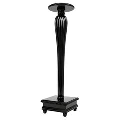Hand-Carved Black Lacquer Pedestal Column, Neoclassical Style, High-Gloss Finish