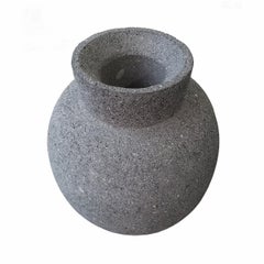 Hand-Carved Black Lava Rock Vase / Jar from Mexico