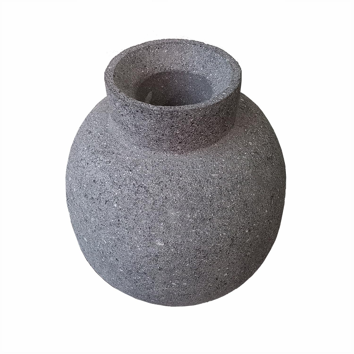 Organic Modern Hand-Carved Black Lava Rock Vase / Jar from Mexico For Sale