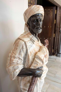 Hand-Carved Black Marble and Onyx Nubian Warrior Sculpture