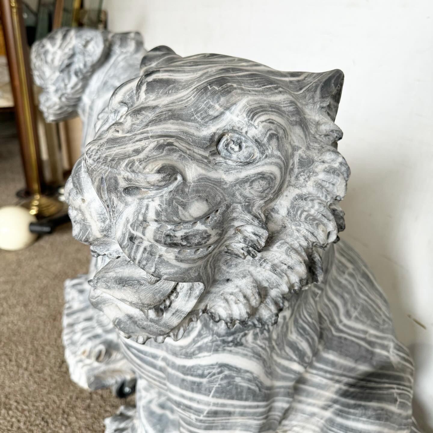 Regency Hand Carved Black Marble Tiger Statues - a Pair