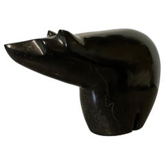 Hand Carved Black Solid Marble Polar Bear Sculpture