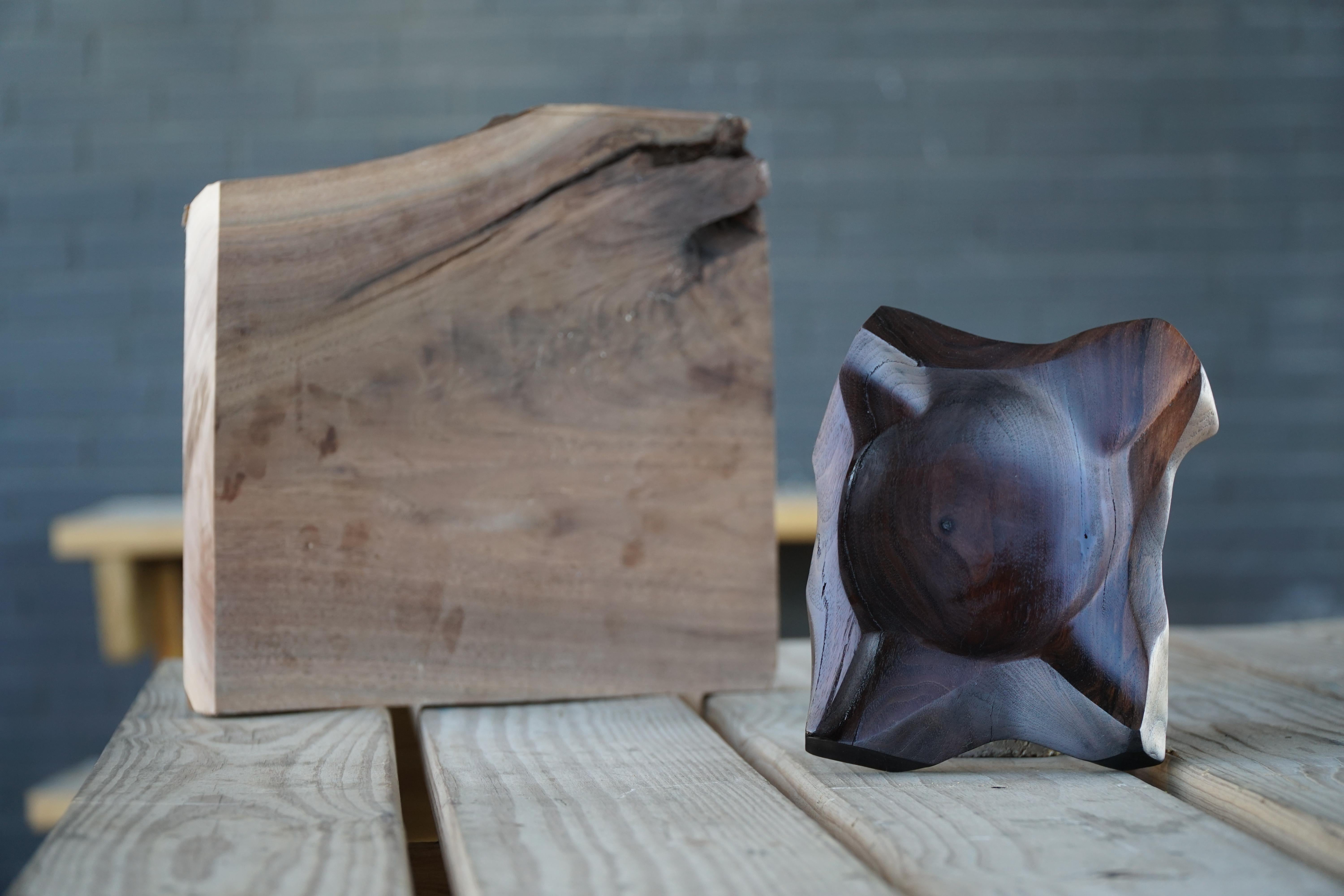 Contemporary Hand-carved Black Walnut Cigar Ashtray For Sale