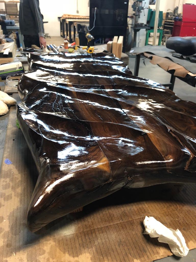 Contemporary Hand-Carved Black Walnut Ripple Headboard or Wall Art For Sale