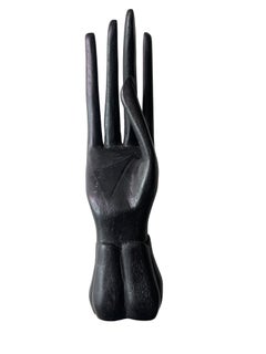 Hand-Carved Black Wooden Elongated Hand Sculpture Decorative Object