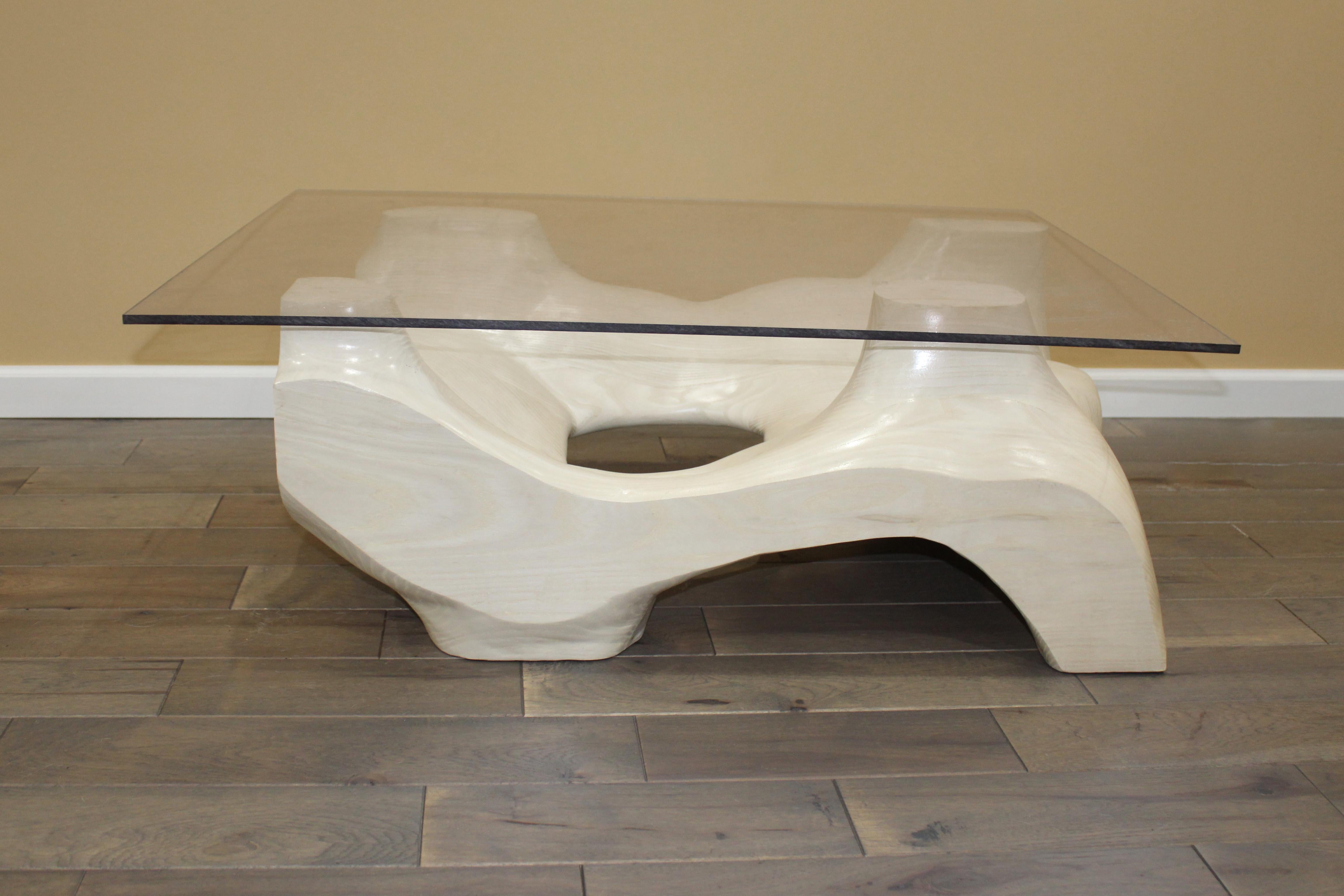 Hand-Carved Bleached White Ash Flow Coffee Table For Sale 3